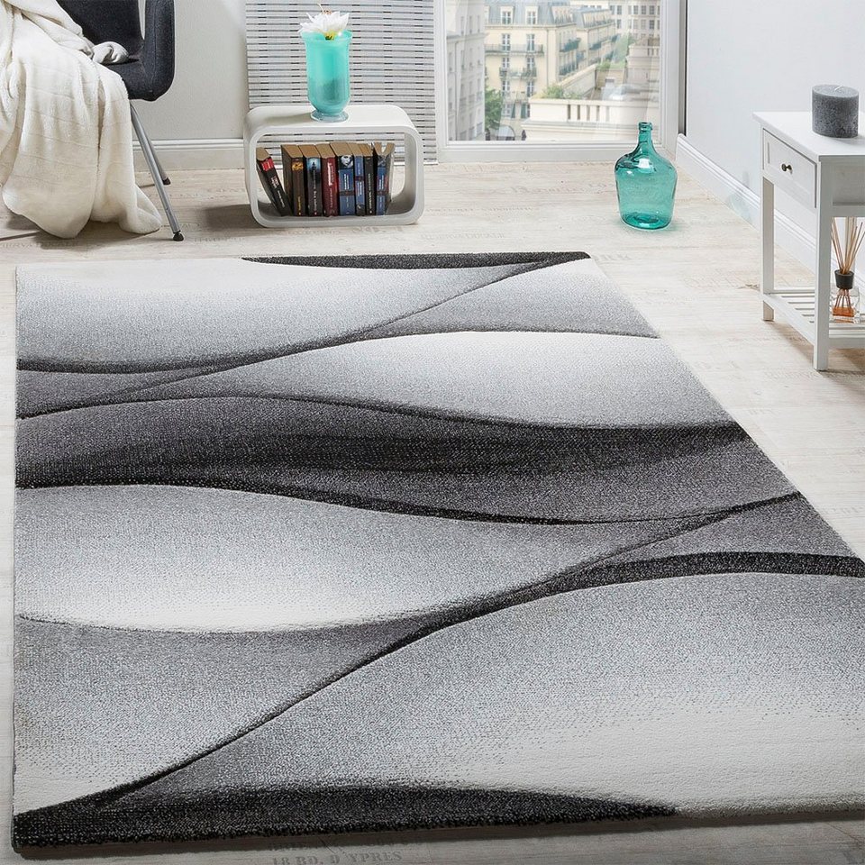 Teppich Diamond 666, Paco Home, rechteckig, Höhe: 18 mm, Kurzflor,  3D-Design, modernes Wellen Muster, perfekt für das Wohnzimmer geeignet