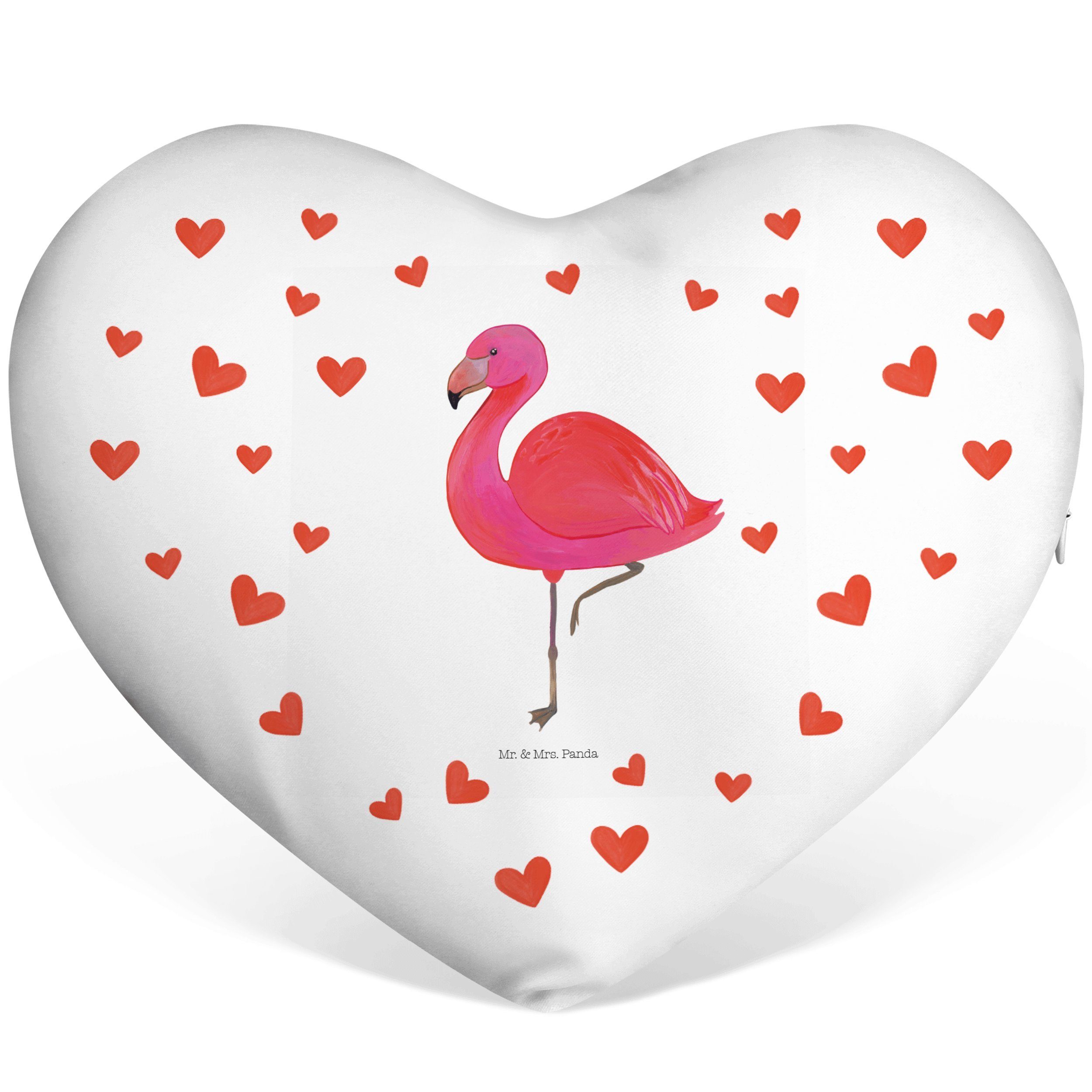 Mr. & Mrs. Panda Dekokissen Flamingo classic - Weiß - Geschenk, Herz, Kissen, Geschwister, einzig | Dekokissen