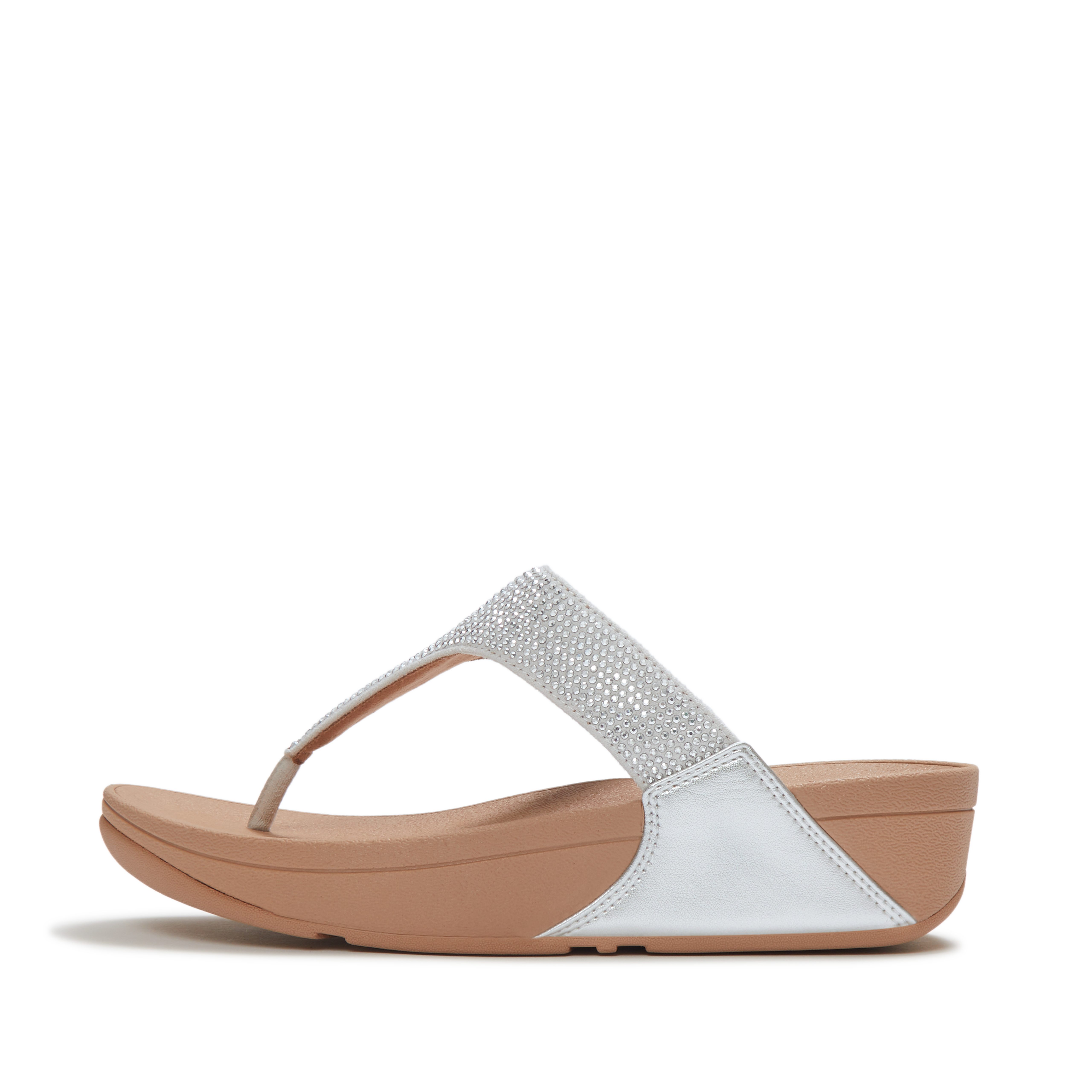 Fitflop LULU CRYSTAL EMBELLISHED TOE-POST SANDALS - HOTFIX Dianette Keilabsatz, Sommerschuh, Zehentrenner mit weichem Zehensteg