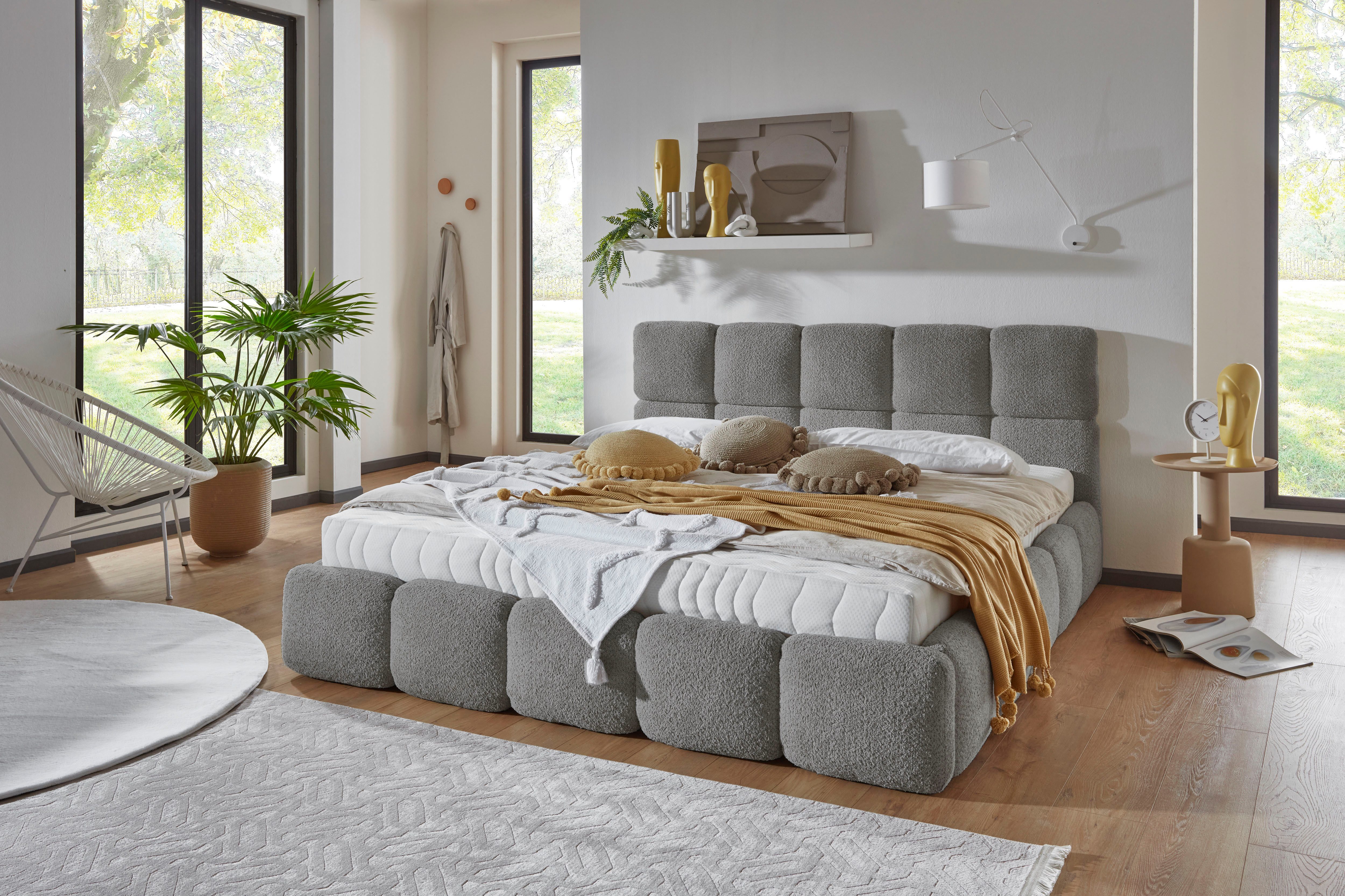 ATLANTIC home collection Polsterbett "Jane" mit großen Stauraum, luxurious gepolstertes Kopfteil und Rahmen, Bezug mit Bouclécharakter