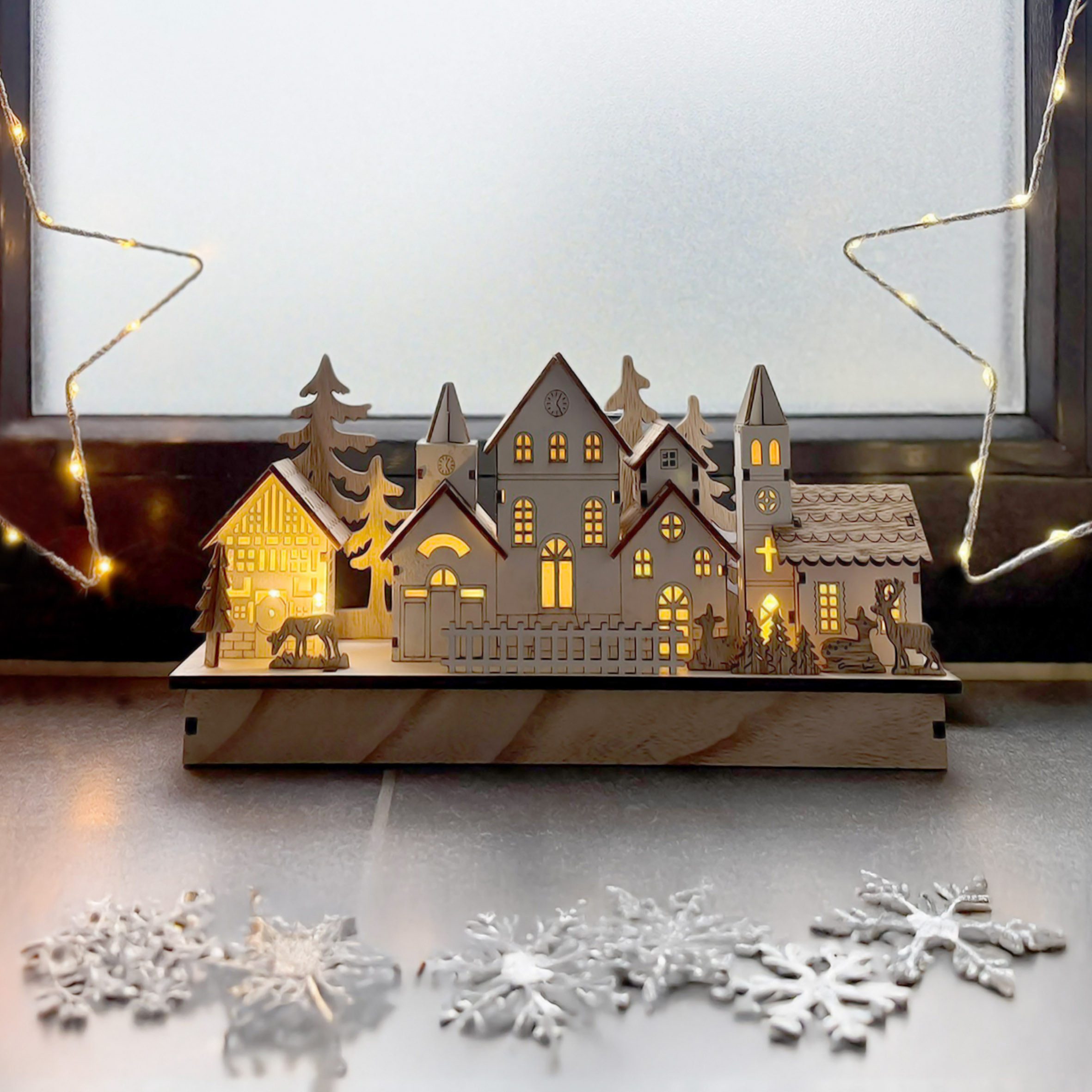 Weihnachtsdorf LED Aufsteller warm weiß beleuchtet 30 x 14 cm