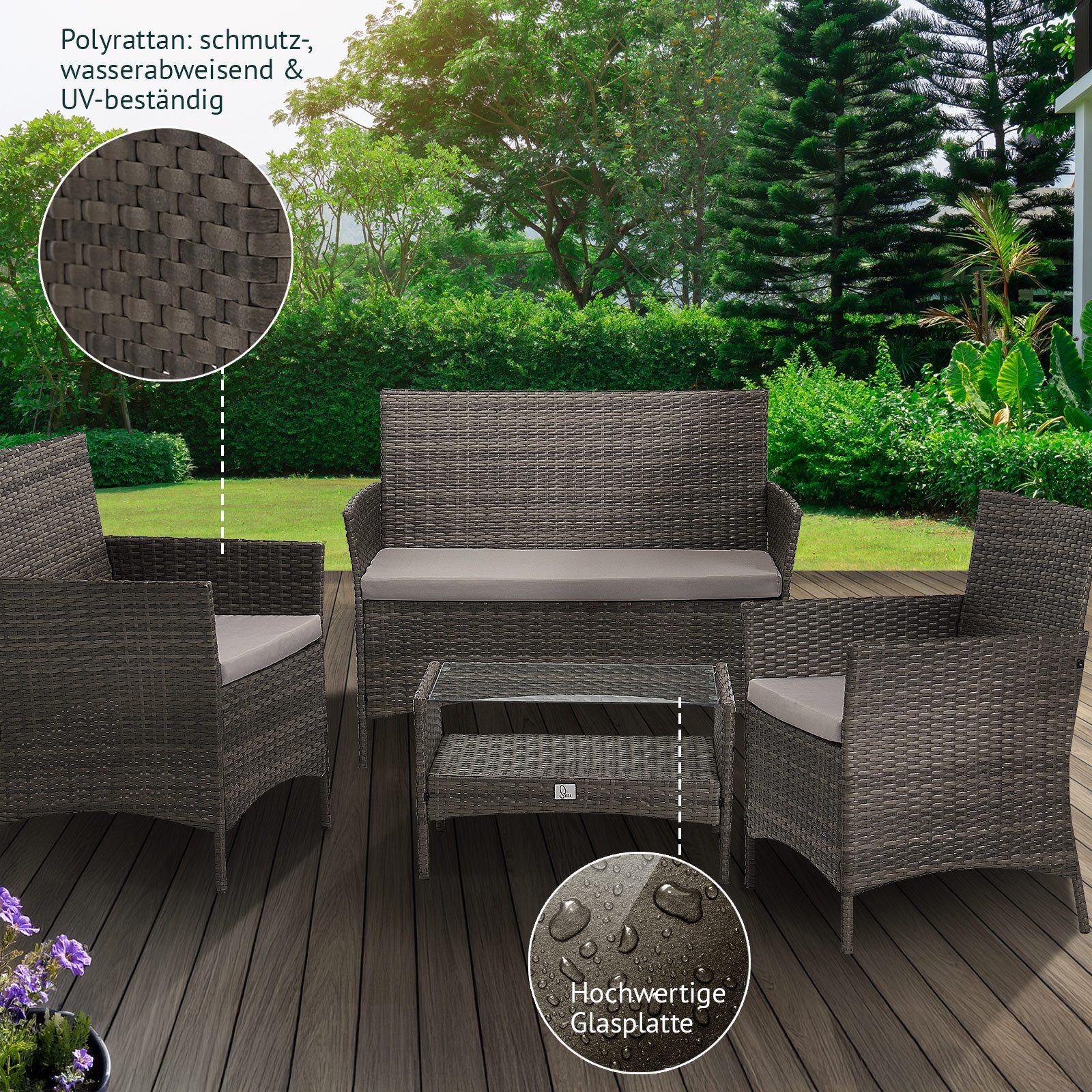 SVITA Sitzgruppe BROOKLYN, (Set, 4-tlg., Gartenlounge), 2 Sessel, mit Tisch günstig online kaufen