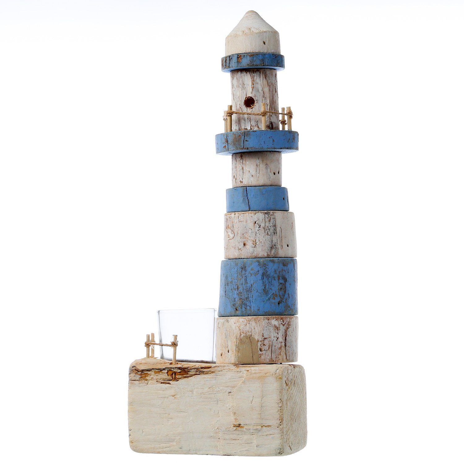 Teelichtglas Windlicht (1 Teelichthalter 39,5cm Maritim MARELIDA St) Teelichthalter Holz Leuchtturm