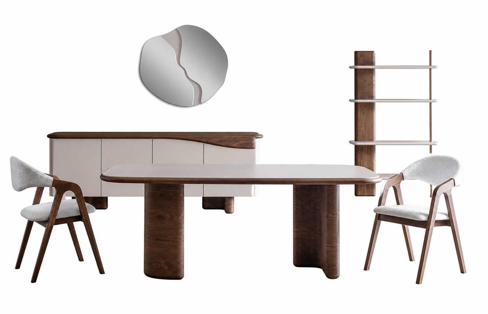 Xlmoebel Esszimmer-Set Modernes Esszimmer-Set mit Esstisch und 2 Stühlen in Beige, (6-St), Made in Europa