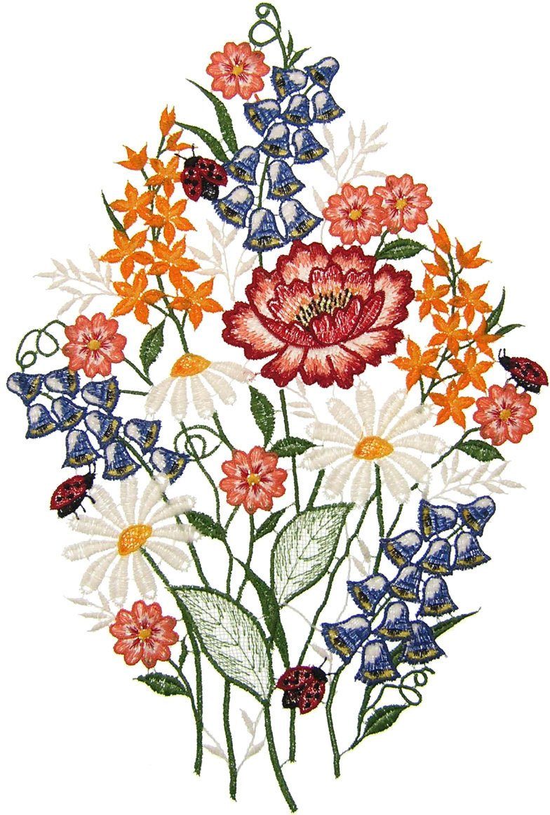 W. Reuter & Sohn - Plauener Spitze® Fensterbild Fensterbild "Sommerstrauß" farbig