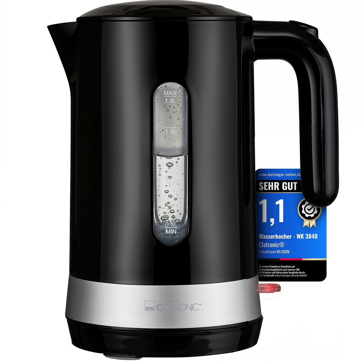 CLATRONIC Wasserkocher WK 3840, Wasserkocher 1,8L, 2200W, BPA frei