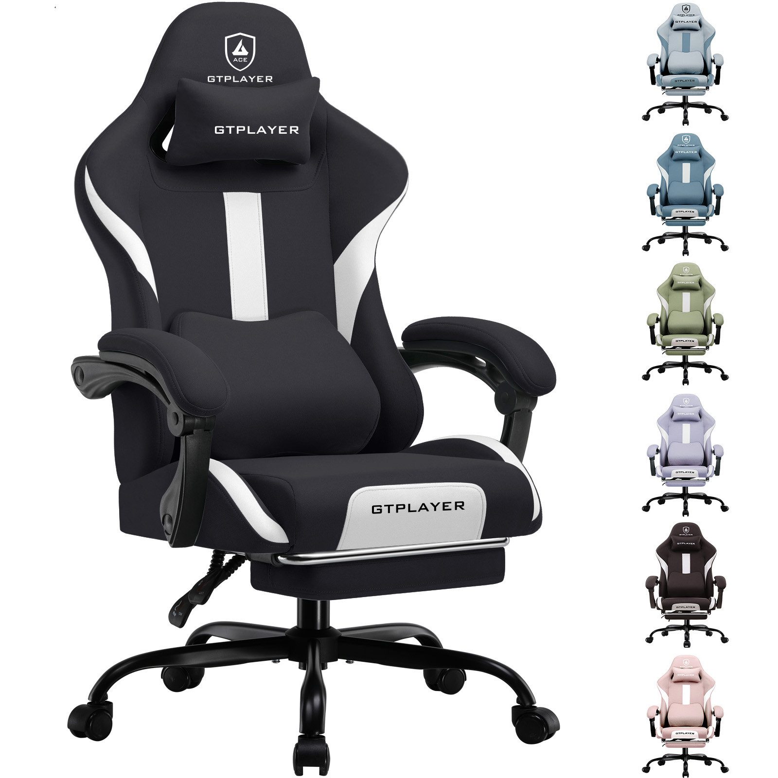 GTPLAYER Gaming-Stuhl Stoff, Racing Gamer Stuhl, Ergonomischer Gaming Sessel Gaming Chair, Schreibtischstuhl, Federsitzkissen mit Fußstütze