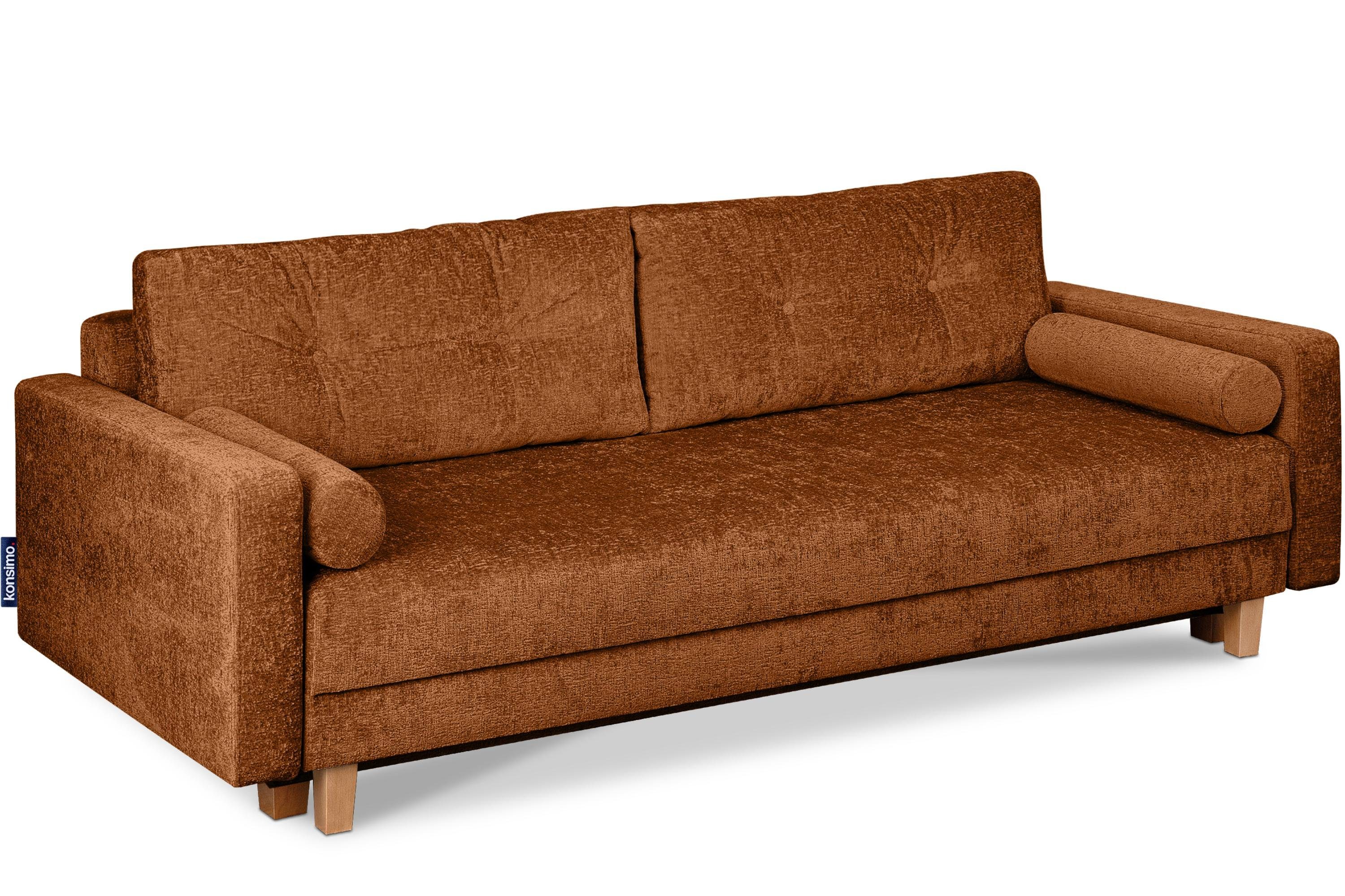 Konsimo Schlafsofa ERISO Sofa 3-Personen, mit Schlaffunktion 196x150 Liegfläche cm, Chenille-Oberstoff