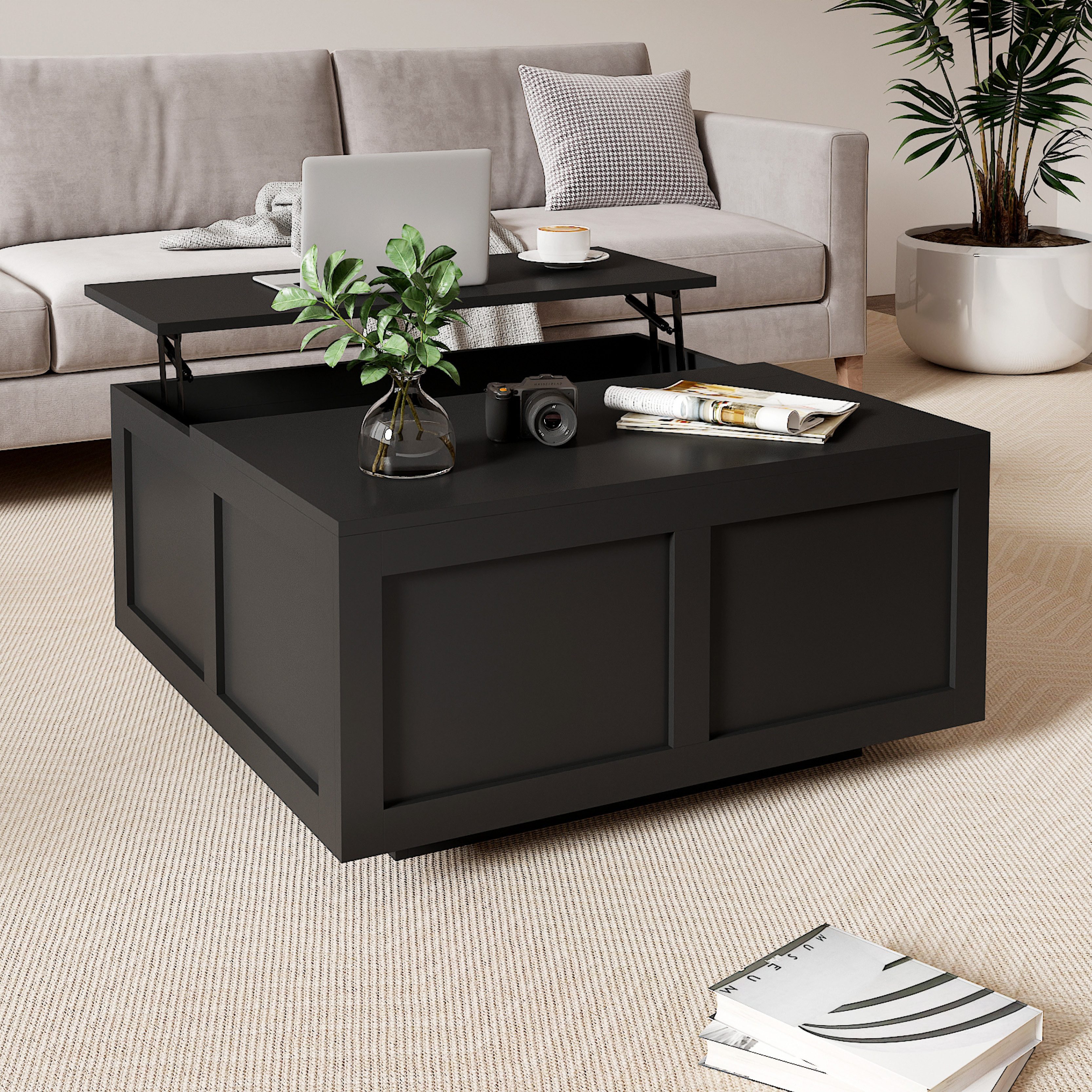 radelldar Couchtisch Wohnzimmertisch höhenverstellbar Stauraum (40-54) x 78 x 78cm (1-St), Höhenverstellbare Tischplatte – Bild 5 von 5