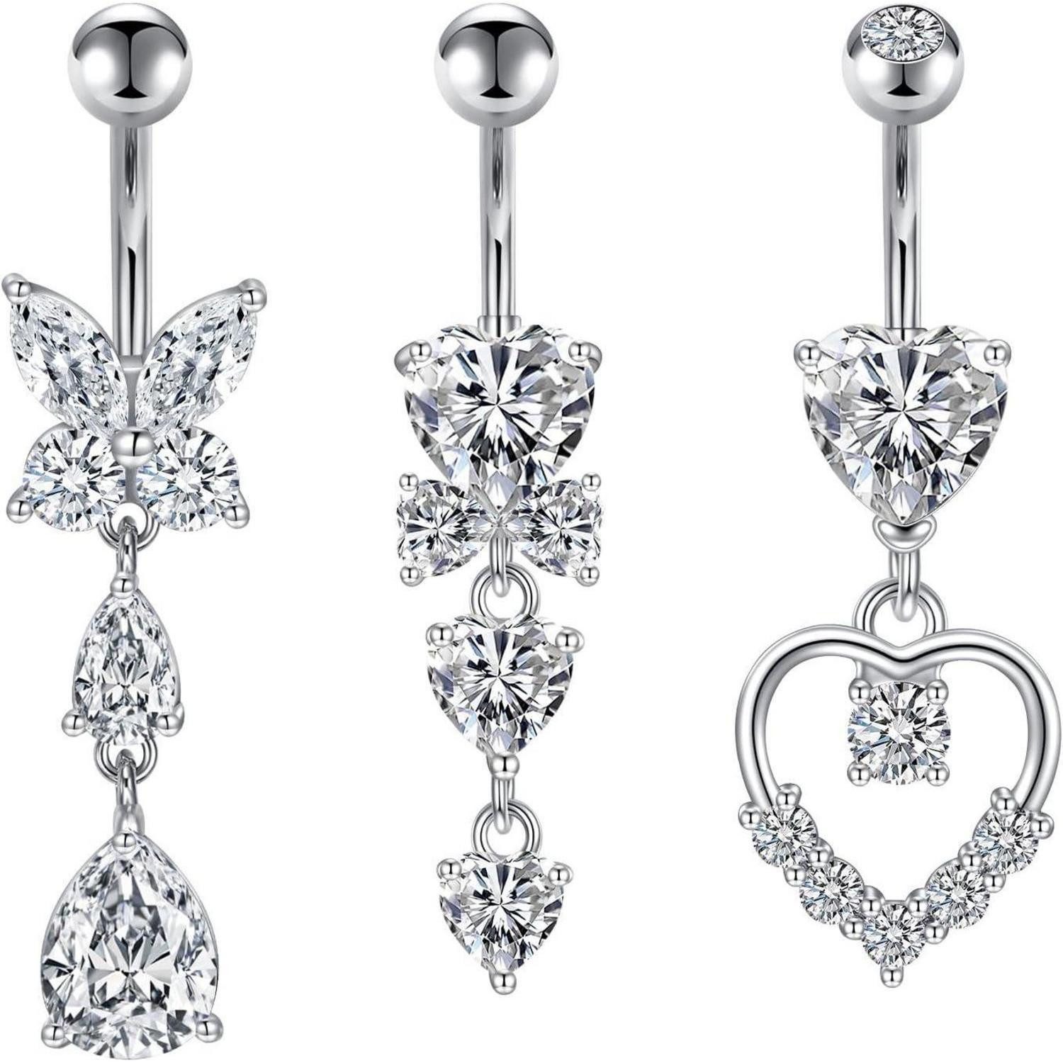 Bauchnabelpiercing-Set 3er Set Bauchnabelpiercings Herz 316L Chirurgenstahl 14G 10mm Piercing
