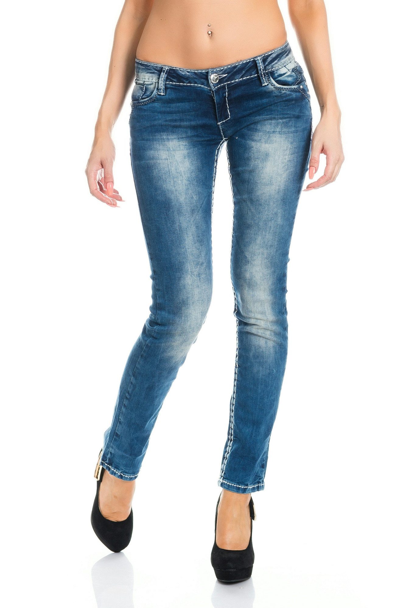 Cipo & Baxx Skinny-fit-Jeans Damen Джинси Hose mit dicken Kontrast Nähten Dicke weiße Nähte