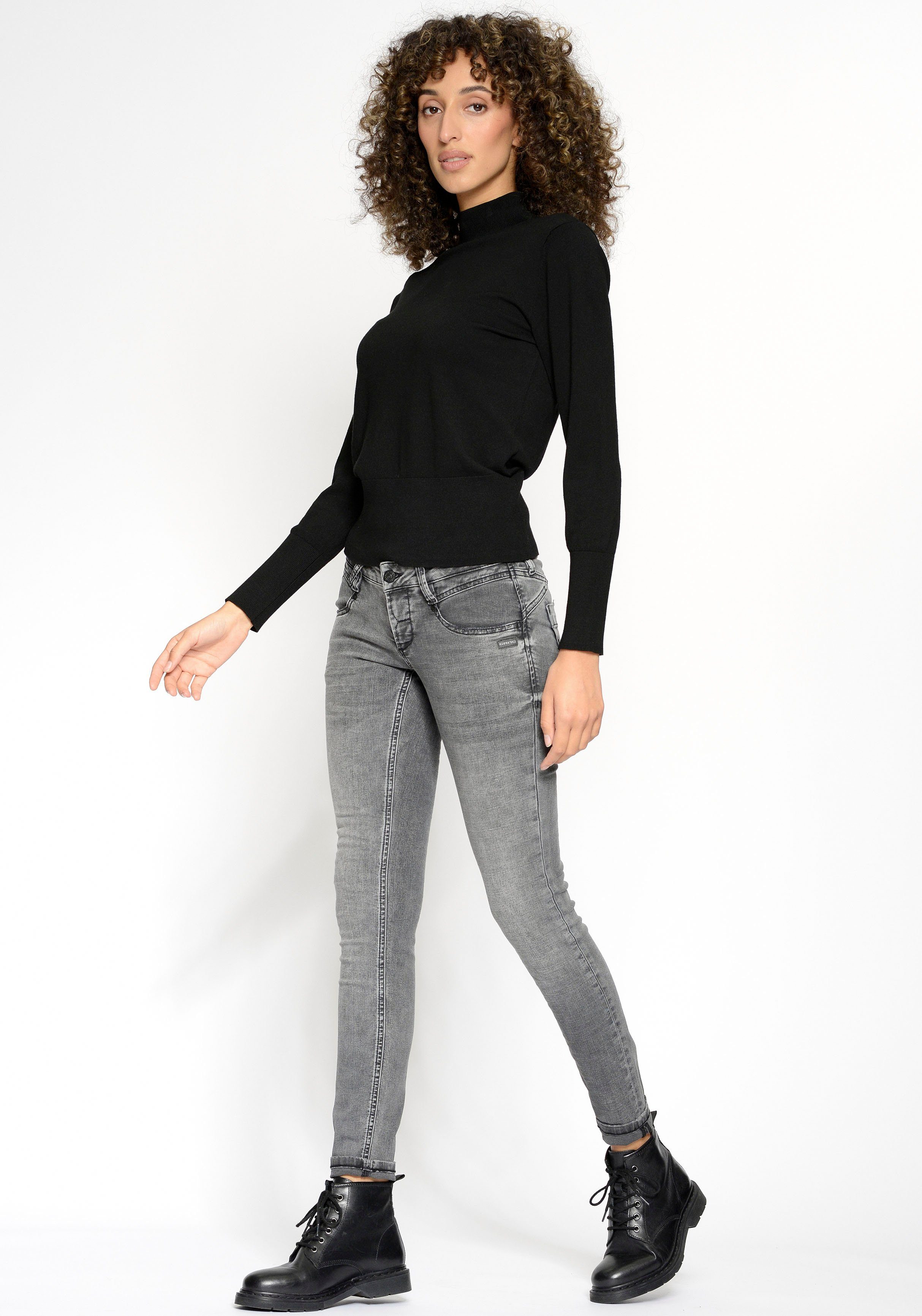94Nena authenischer Used-Waschung GANG in Skinny-fit-Jeans abrasion black