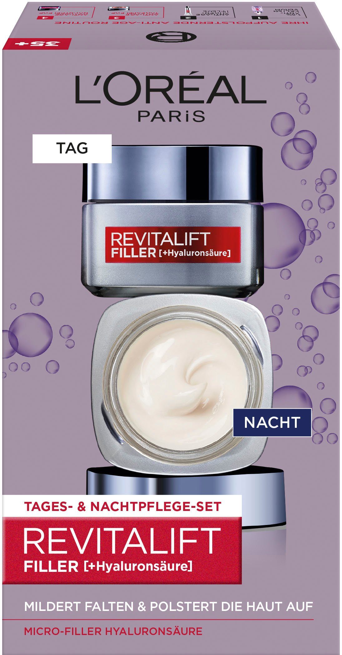 L'ORÉAL PARIS Pflege-Set REVITALIFT FILLER TAGES-& NACHTPFLEGE-SET, 2-tlg., mit Hyaluronsäure, mildert Falten, Aufpolsterungs-Effekt