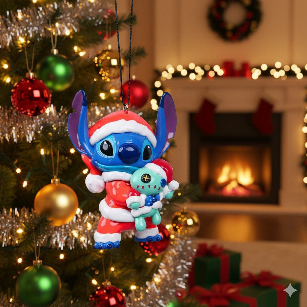 Disney Weihnachtsbaumkugel HOME Christbaumfigur 3D Stitch mit Scrump 8 cm Christbaumkugel Resin