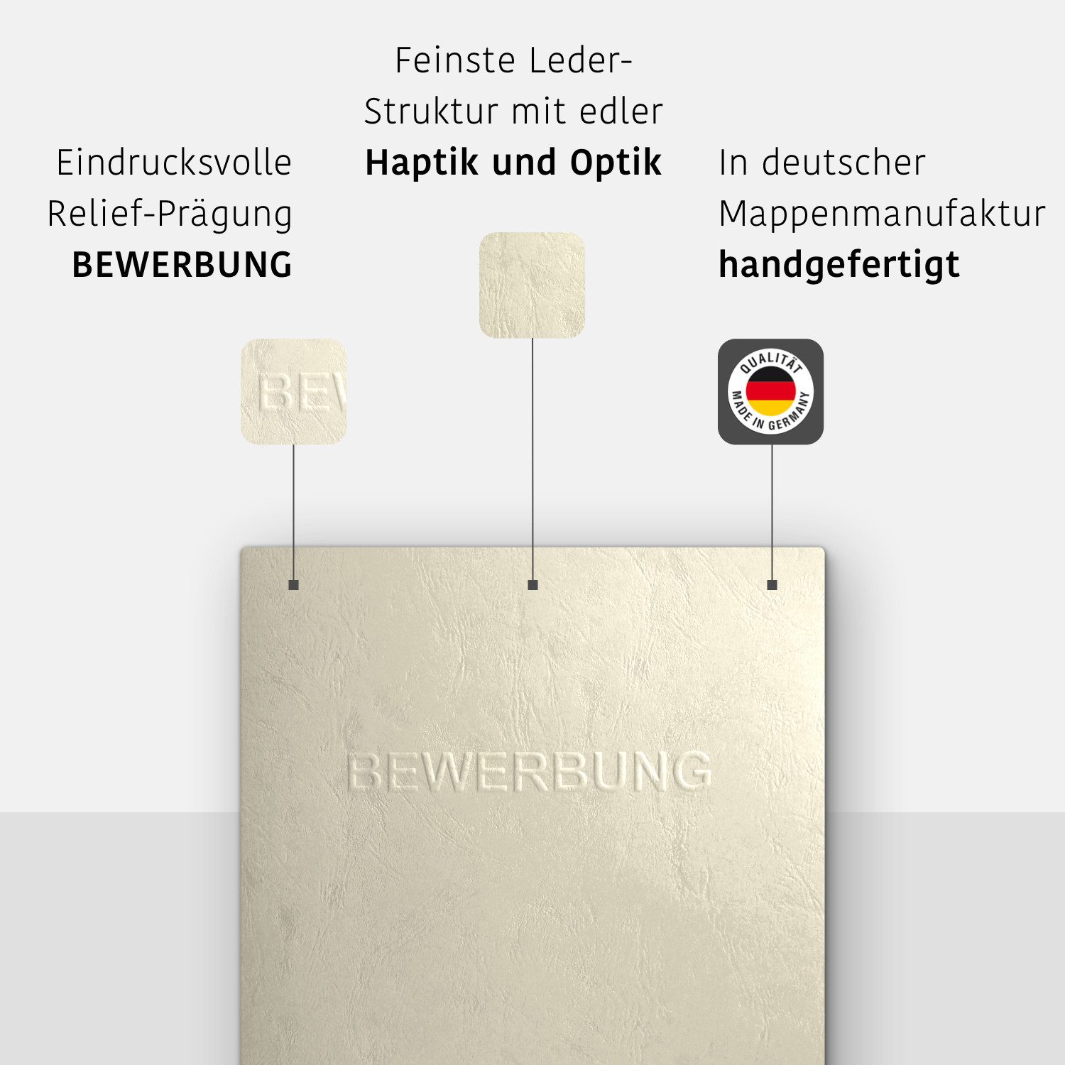 STRATAG Bewerbungsmappe in feinster Lederstruktur - 10 Stück 3-teilig mit 2 Klemmschienen (Set, 10-St., mit hochwertiger Relief-Prägung BEWERBUNG), direkt vom H – Bild 3 von 5