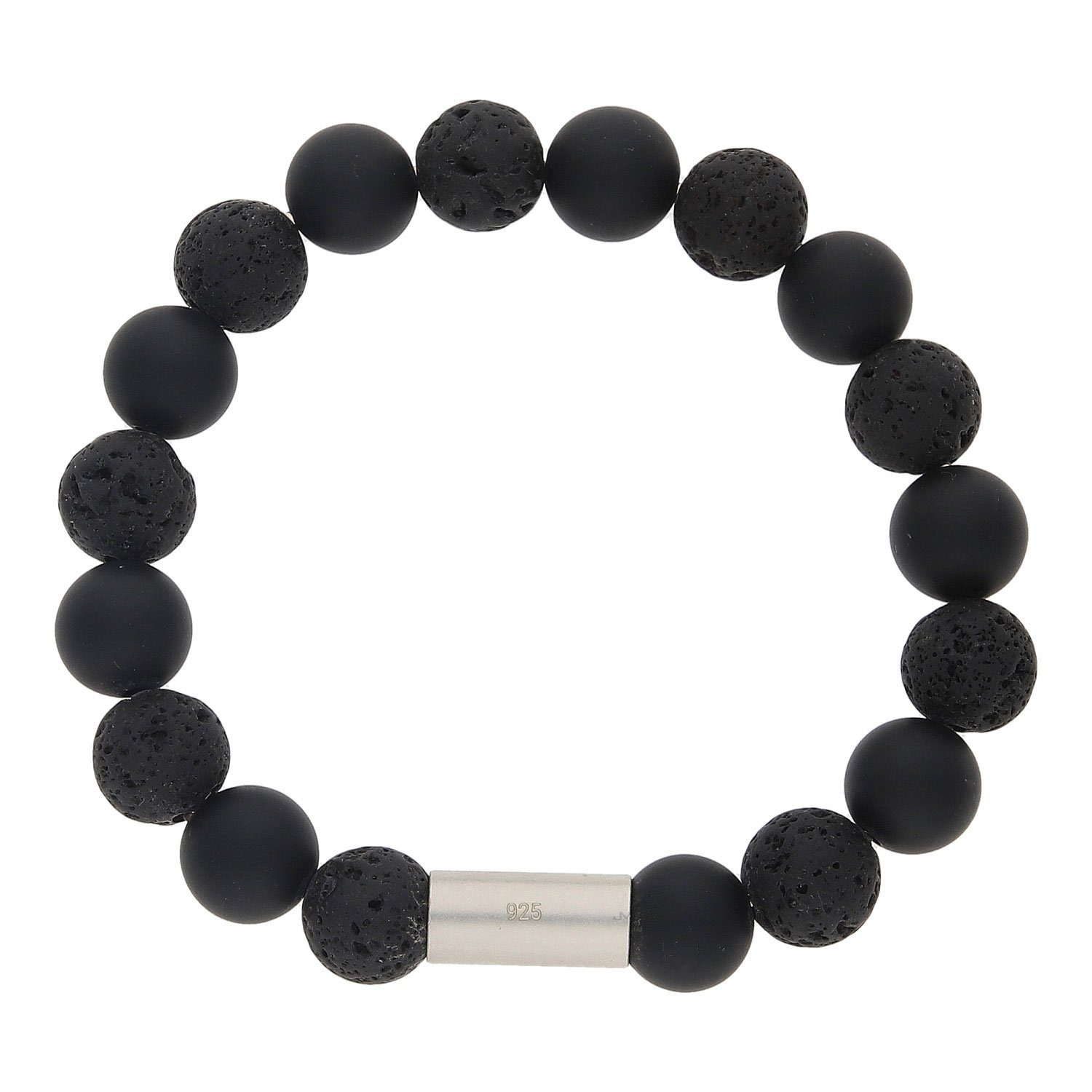 JuwelmaLux Armband JuwelmaLux Steinarmband 925/000 Sterling Silber mit Onyx und Lavastein (kein Set, 1-tlg., kein Set)