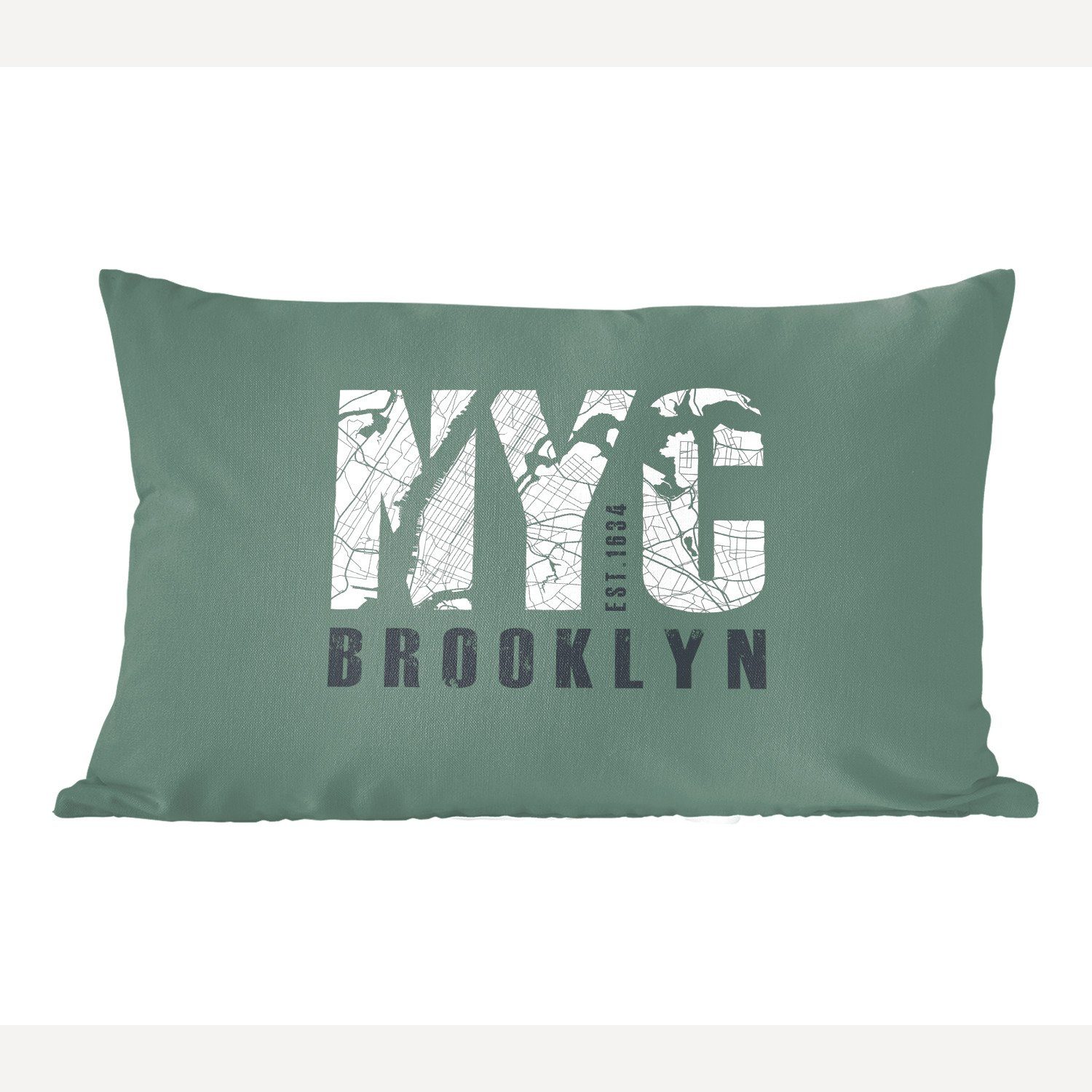 MuchoWow Dekokissen New York - Brooklyn - Grün, Wohzimmer Dekoration, Zierkissen, Dekokissen mit Füllung, Schlafzimmer