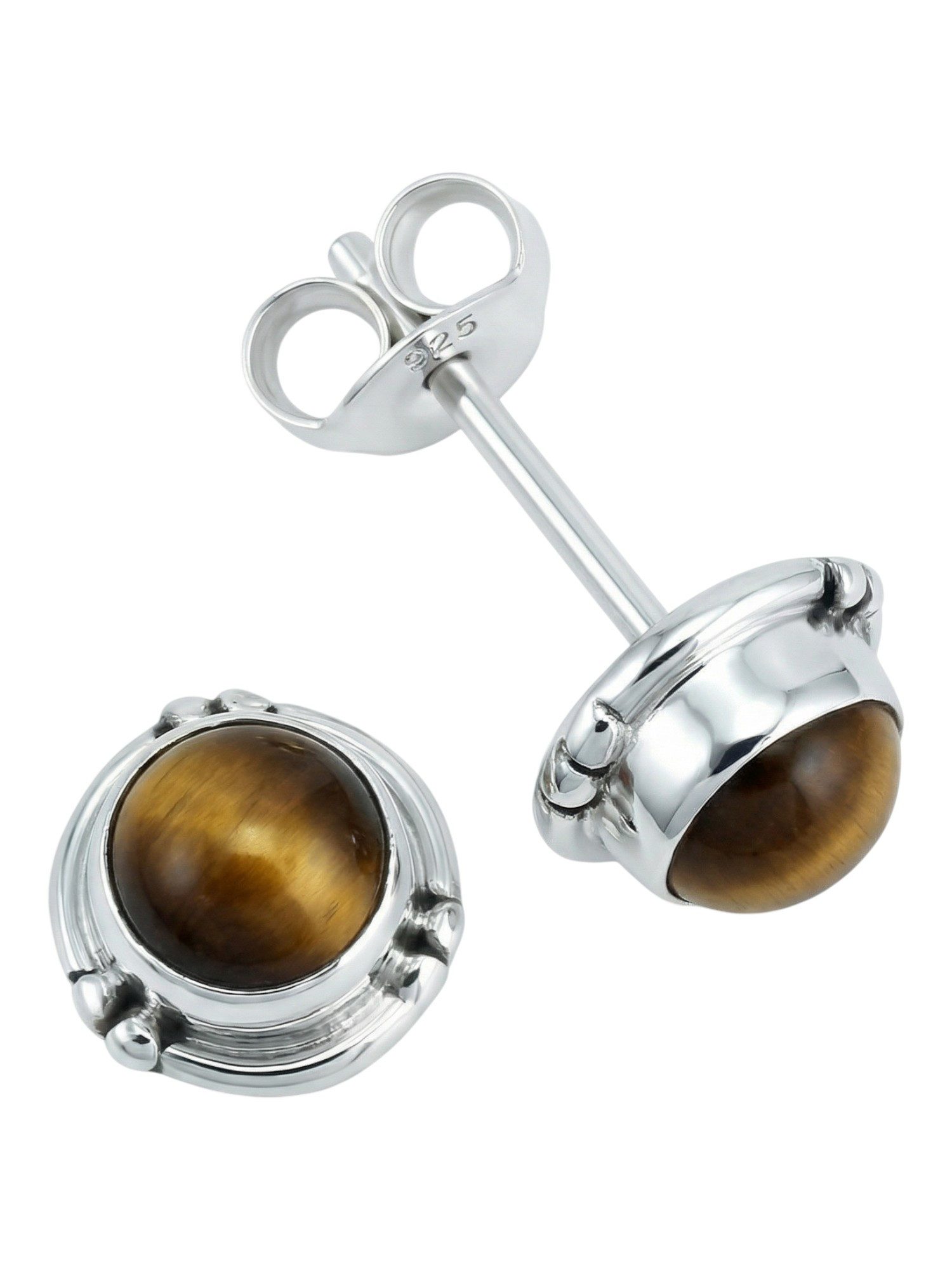mantraroma Paar Ohrstecker LITANG aus 925 Silber mit Tigerauge (Paar, Paar Ohrringe mit Schmuckbeutel), 925 Sterling Silber Ohrringe für Damen