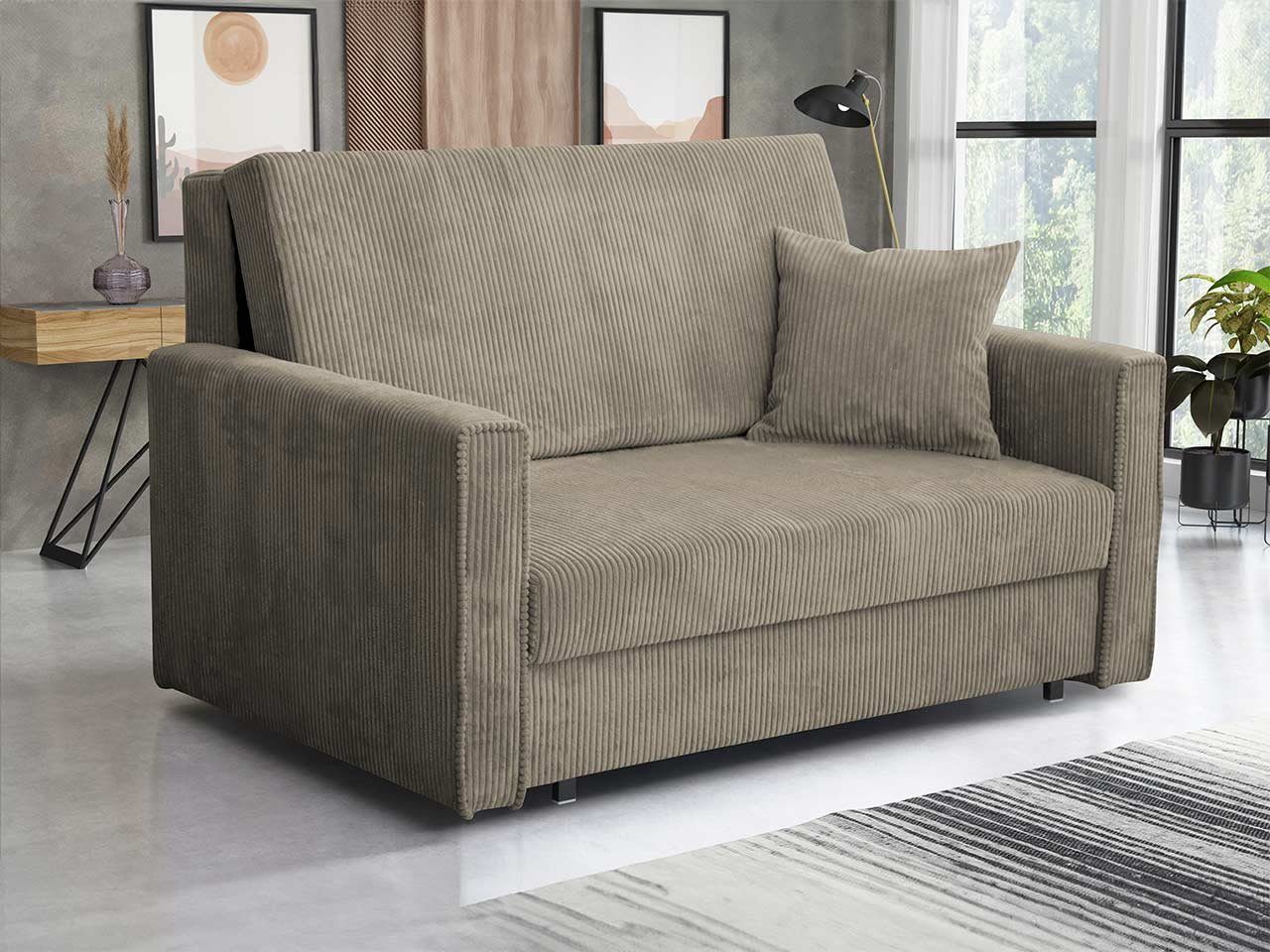 MIRJAN24 Schlafsofa Viva Bis Premium II, mit Bettkasten und Schlaffunktion, inkl. Kissen, Schwarz Metallfüße, Wellenfeder, 2 Sitzer Poso 02