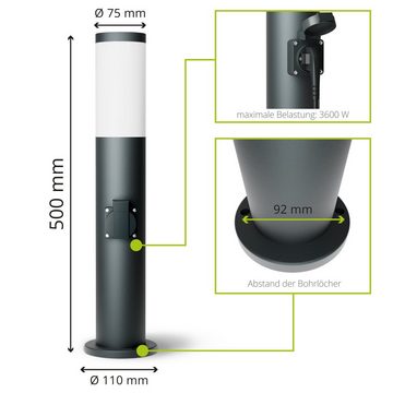 linovum LED Außen-Wandleuchte BOSEA-S Pollerleuchte mit Steckdose & E27 Fassung - Stromsaeule 50cm, Leuchtmittel nicht inklusive, Leuchtmittel nicht inklusive