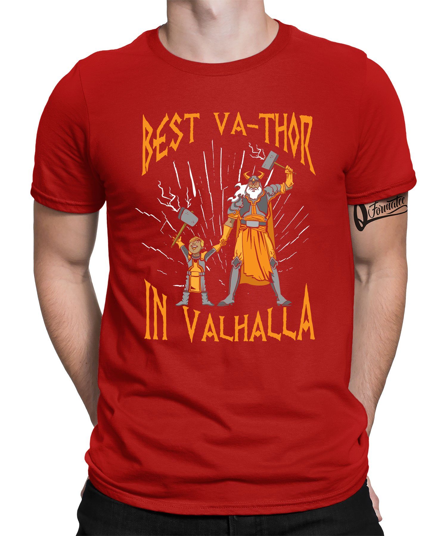 Quattro Formatee Kurzarmshirt Best Va-Thor Wikinger Viking - Papa Vatertag Vater Herren T-Shirt (1-tlg) Rot