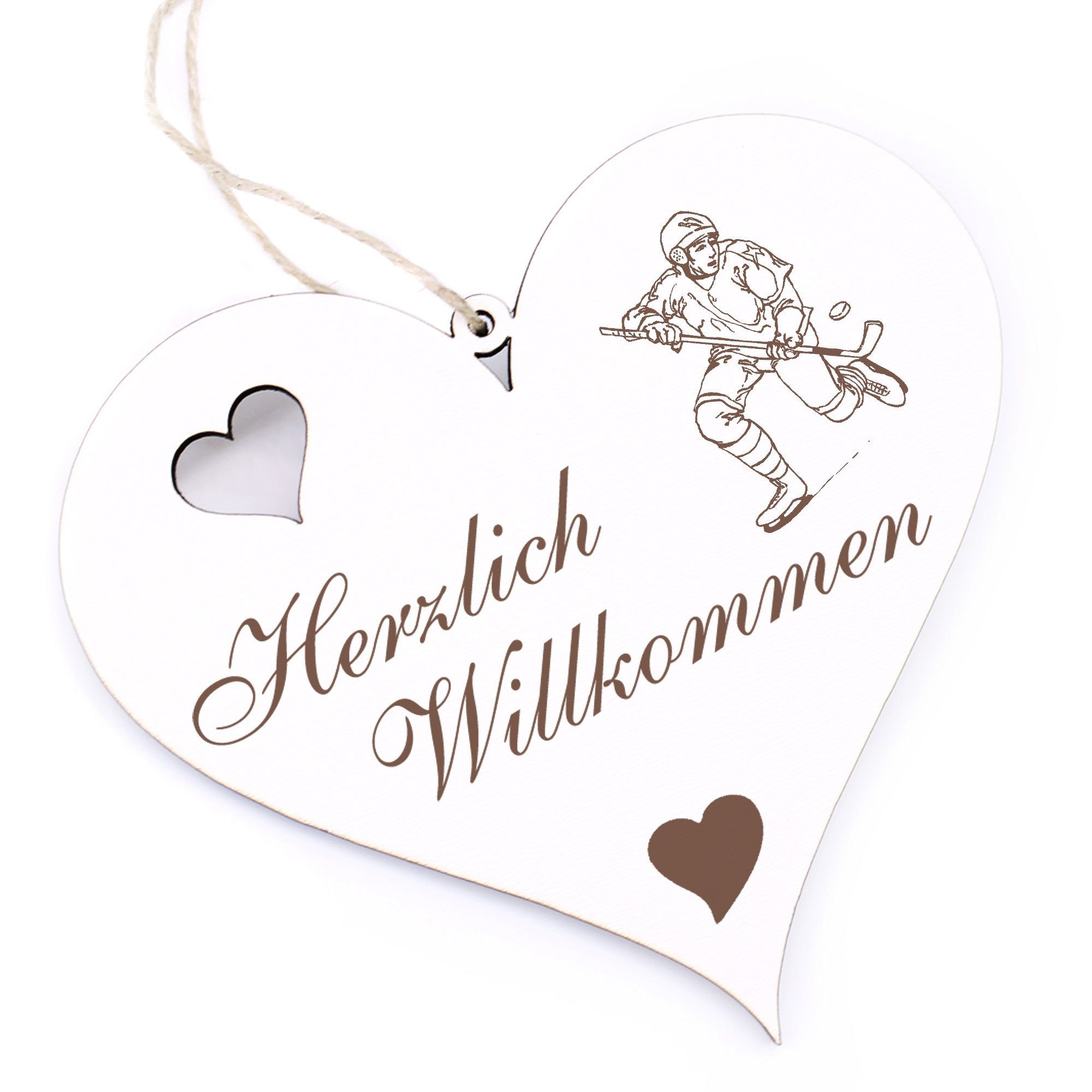 Dekolando Hängedekoration Herzlich Willkommen - Eishockey - 13x12cm