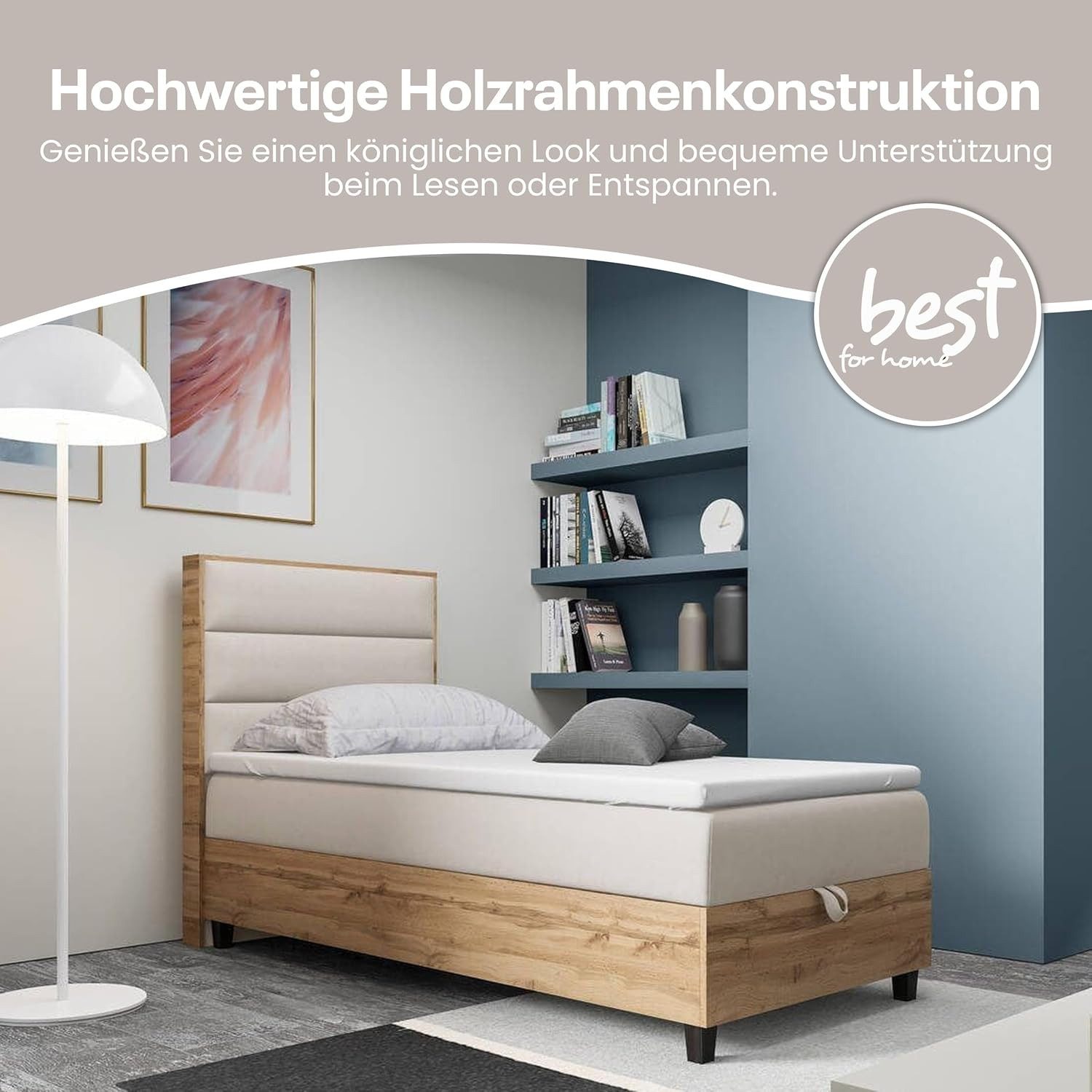 Best for Home Boxspringbett Trinity K-1 Einzelbett mit Bettkasten, Bett mit Komfort Topper T-5cm (Bett, Polsterbett mit Stauraum, Jugendbett, Kinderbett versch. Größen, 4-St., 70x200 80x200 90x200 100x200 cm), Verschiedene Liefermöglichkeiten, TOP Preis-Leistungs-Verhältnis