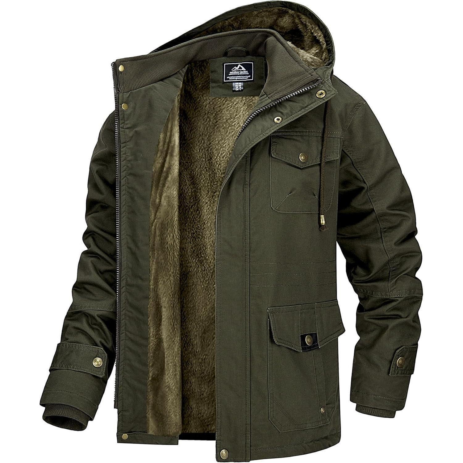 LuxusKollektion Winterjacke Winterjacke Herren gefüttert winddicht abnehmbare Kapuze L Grün