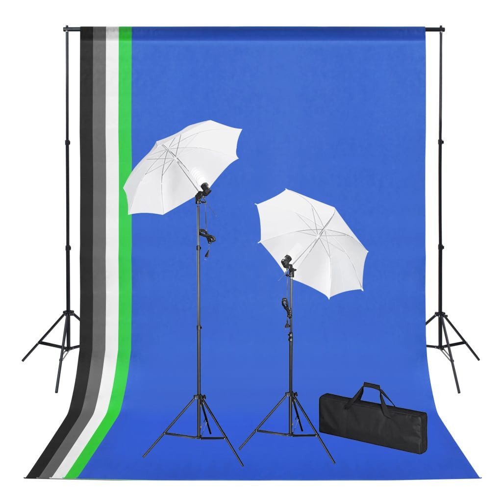 vidaXL Fotohintergrund Fotostudio Set mit Hintergründen Leuchten und Schirmen