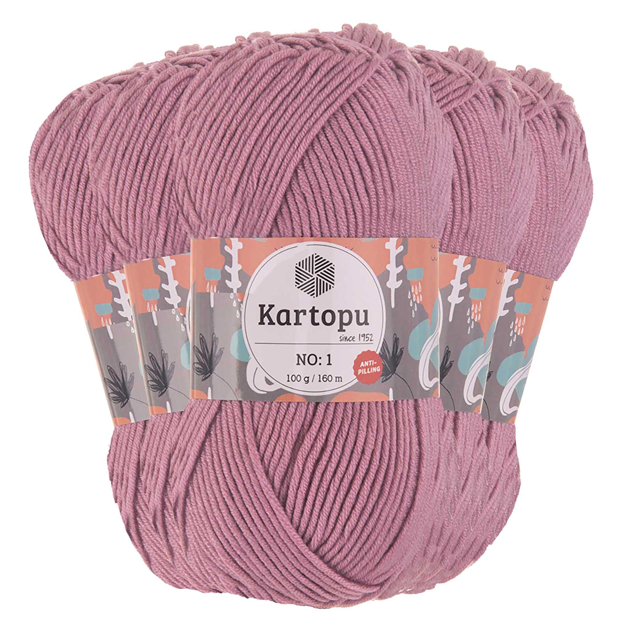 maDDma 5 x 100g Strickwolle Kartopu NO:1 Polyacryl-Wolle Anti Pilling Effekt Häkelwolle, 800 m (Sparpaket), K1763 hellviolett