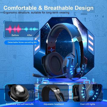 PHOINIKAS Gaming-Headset (7.1-Surround-Sound, Kabellos headset, Kabelloses Gaming-Headset für PS4/PS5/Switch/PC/Mobiltelefon/Laptop)