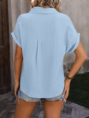 BlauWave Hemdbluse Locker sitzendes, kurzärmeliges, lässiges Crewneck-Shirt mit Taschen (Für den Alltag geeignet, 1-tlg., Geeignet für Reisen im Büro) Damen Kurzarm-Shirt mit V-Ausschnitt und Knopfleiste