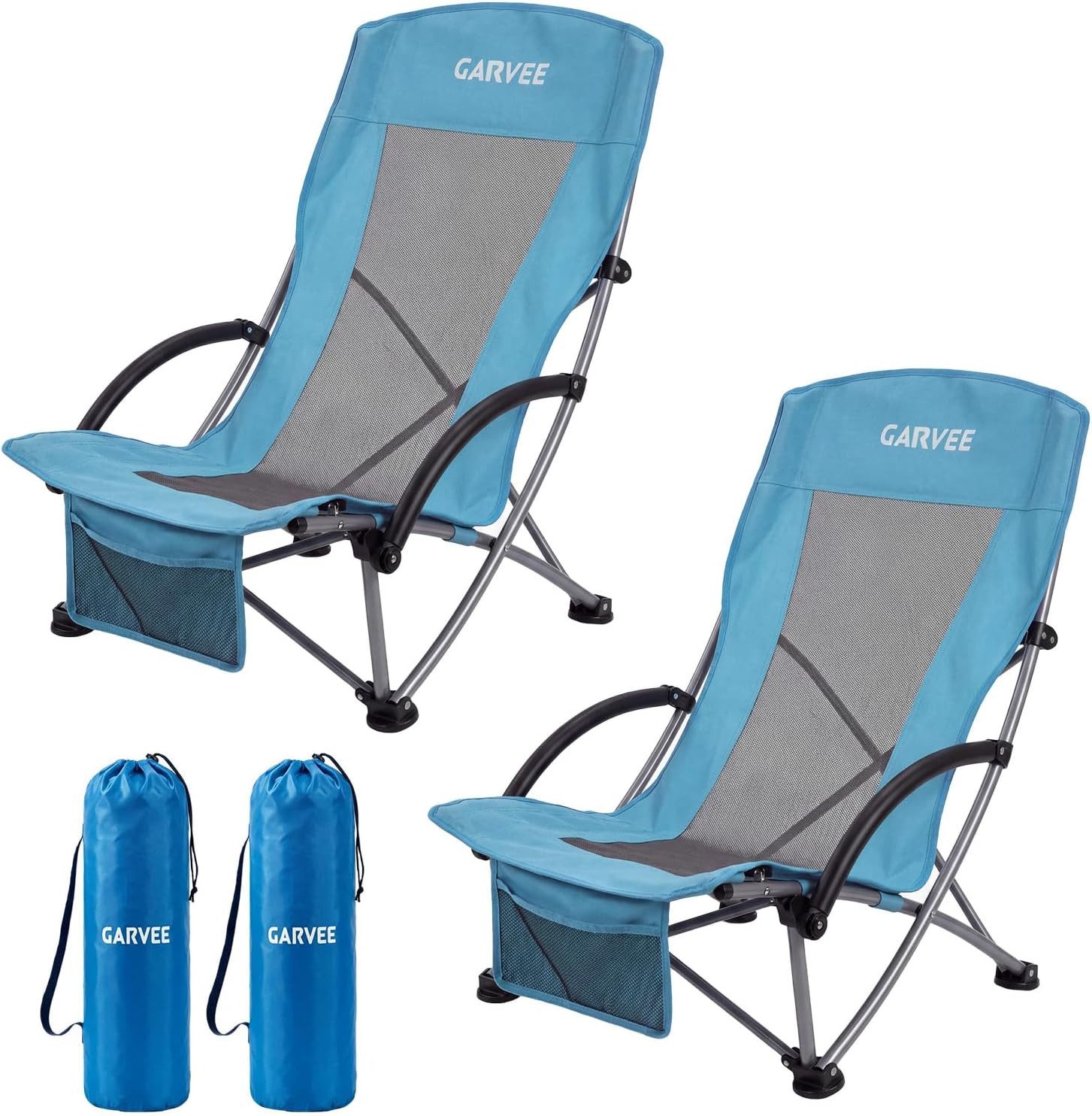 GarveeMore Campingstuhl 4er Set,Strandstuhl,Klappstuhl,hoher Rückenlehne&niedrigen Stuhlbeinen (2 St), Campingstuhl mit Tragetasche & Getränkehalter für Reisen,Konzert,Rasen