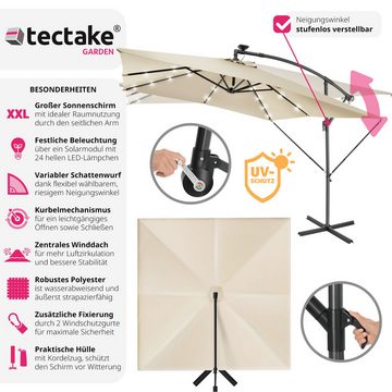 tectake Sonnenschirm Sunna, geeignetes Set für Terrasse oder Garten, Parasol inkl. Schutzhülle und Solarpanel, Kurbel