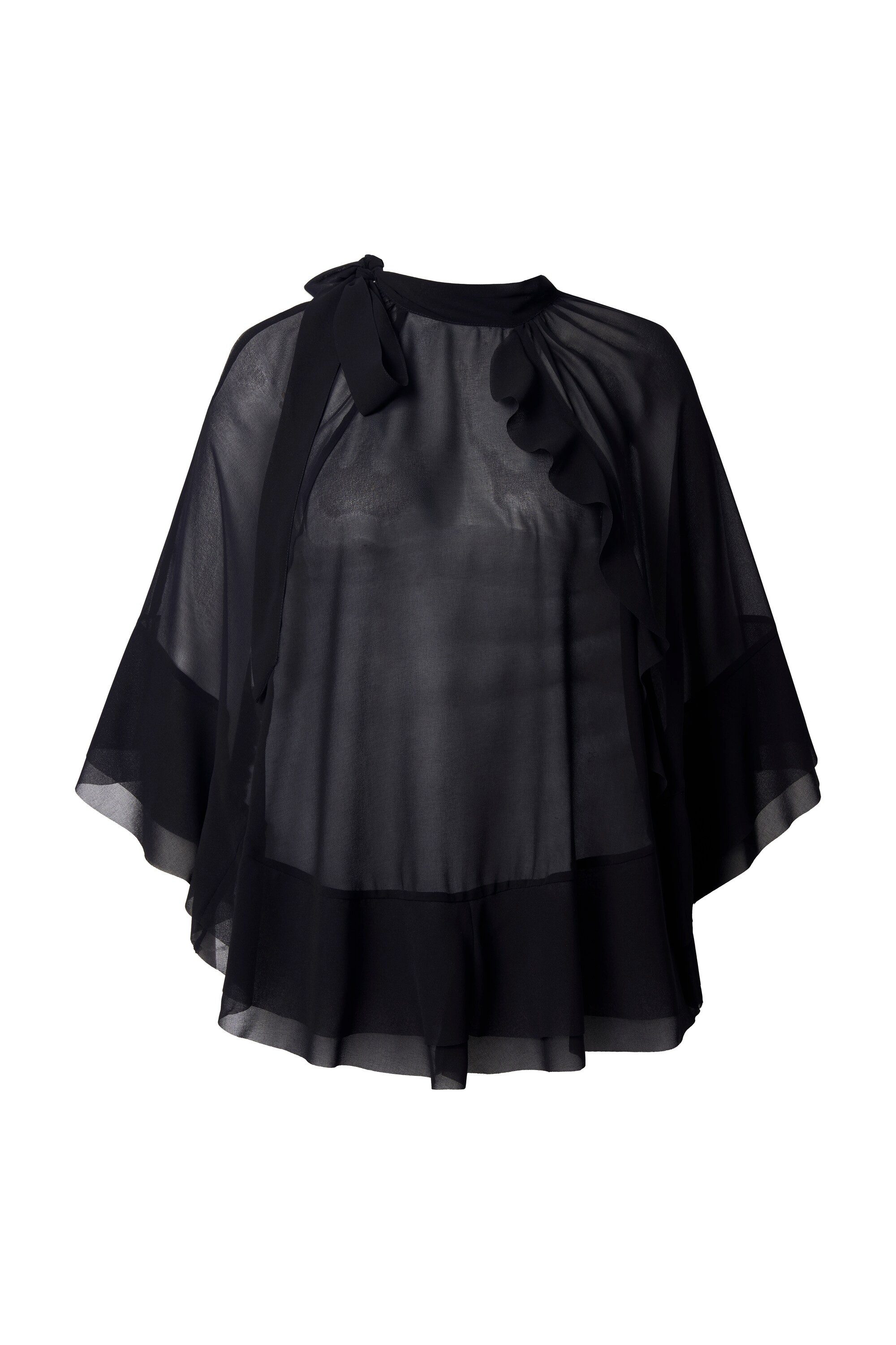 Ulla Popken Longbluse Cape-Bluse Chiffon Stehkragen günstig online kaufen