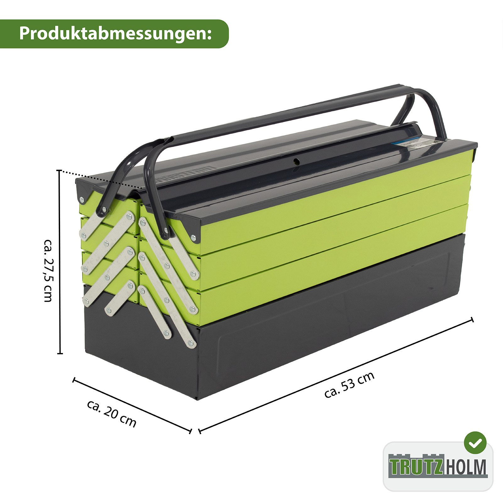 TRUTZHOLM Werkzeugkoffer Werkzeugkiste XXL 7 Fächer 53x20x27,5cm Stahl klappbarer Griff leer (einteilig)
