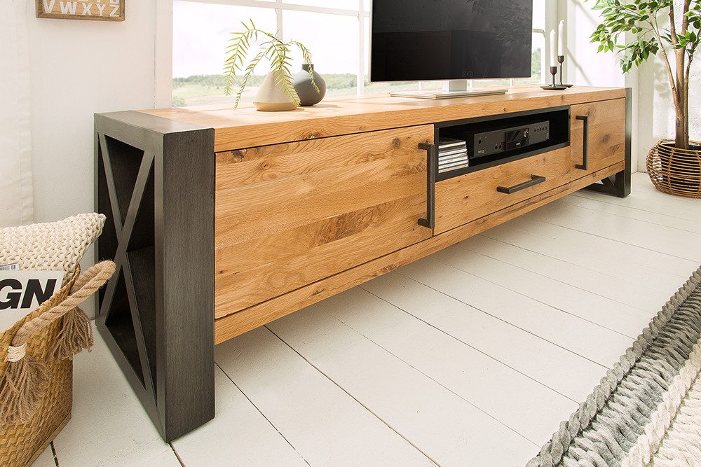 riess-ambiente TV-Board THOR 200cm natur / anthrazit (Einzelartikel, 1 St), Massivholz · Eiche · Metall · Schrank · Industrial · Wohnzimmer