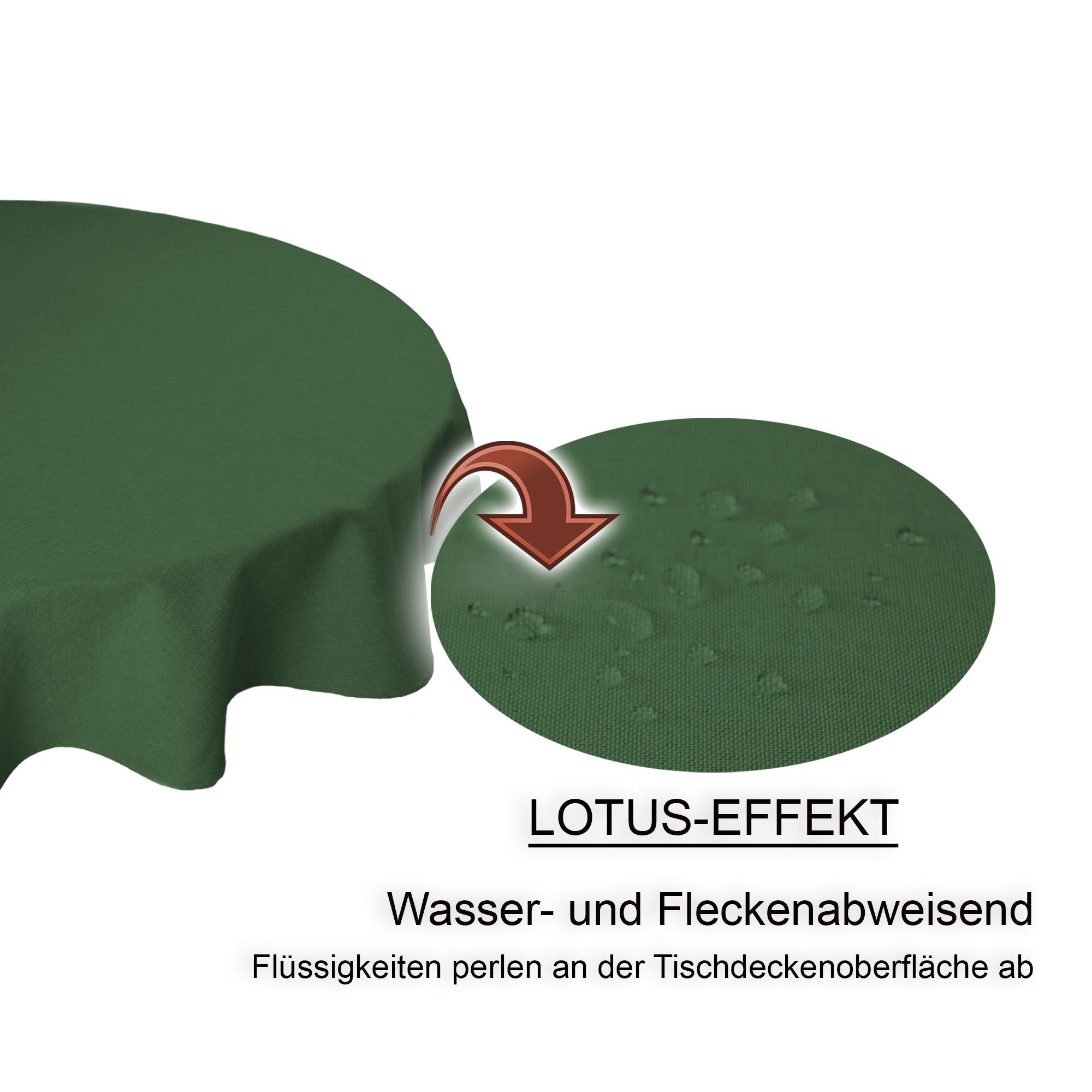 Haus und Deko Tischdecke Tischdecke grün 140 Ø beschichtet wasserabweisend cm rund dunkel (1-tlg) Leinenoptik