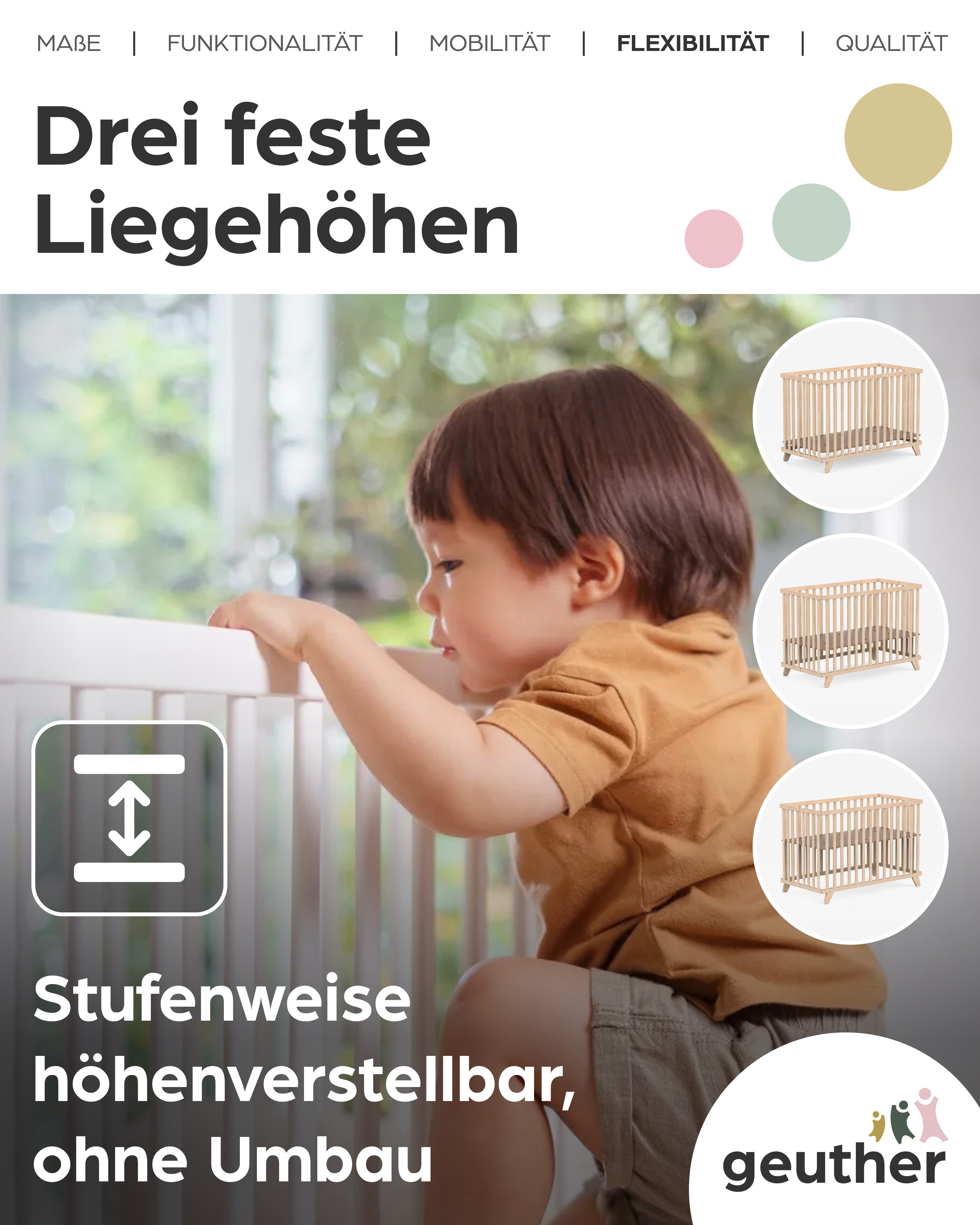 Geuther Kinderbett Kinderklappbett „Mayla“ – klappbar & mobil – 60 × 120 cm, Klappbar – Bild 5 von 5