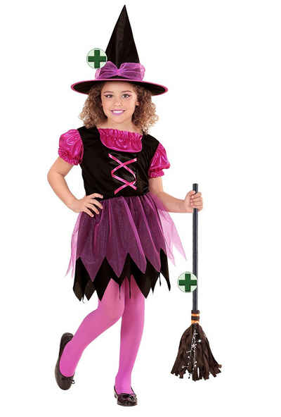 Karneval-Klamotten Hexen-Kostüm Zauberhaftes Hexenkleid mit Hexenhut Hexenbesen, Kinderkostüm Mädchenkostüm Halloween Kleid, Hut und Hexenbesen
