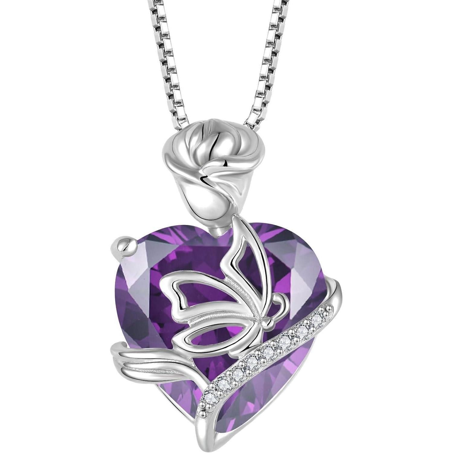 Kette mit Anhänger Halskette Damen 925 Silber Schmetterling Amethyst