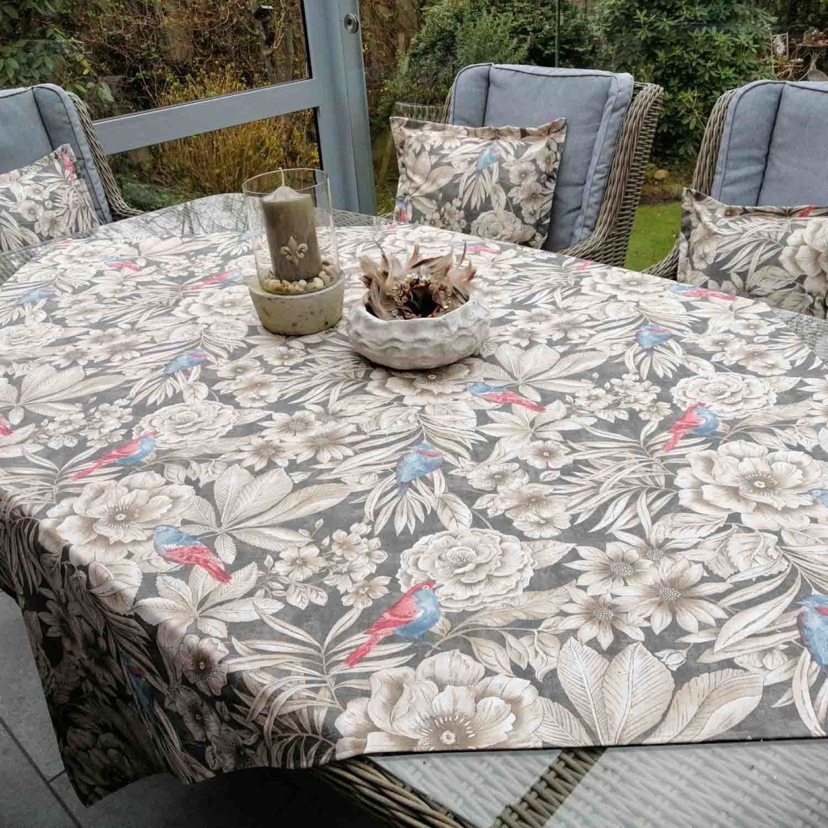 Mit Liebe dekoriert Tischdecke Tischdecke beschichtete Baumwolle: Blumenparadies Grau | Tischdecken