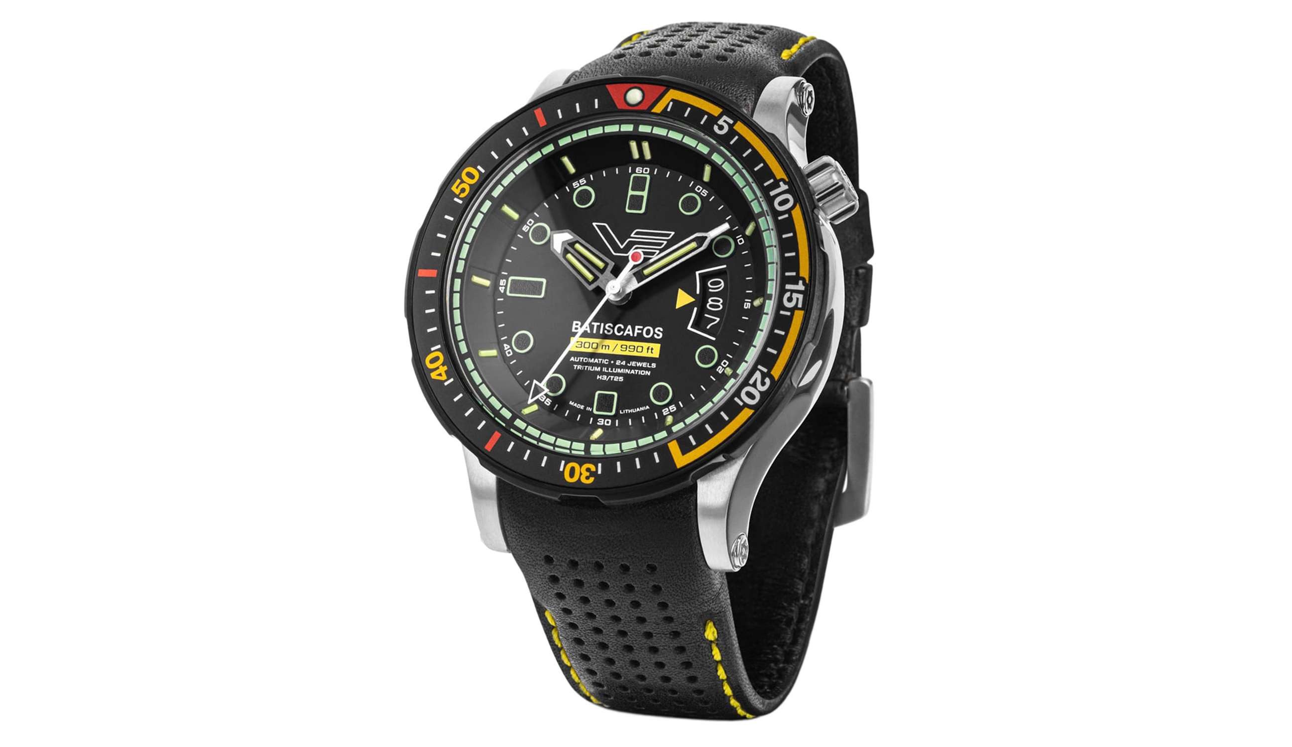 Vostok Europe Automatikuhr NH35-511E767-YLW, Herrenuhr Taucher Batiscafos Gelb/Schwarz