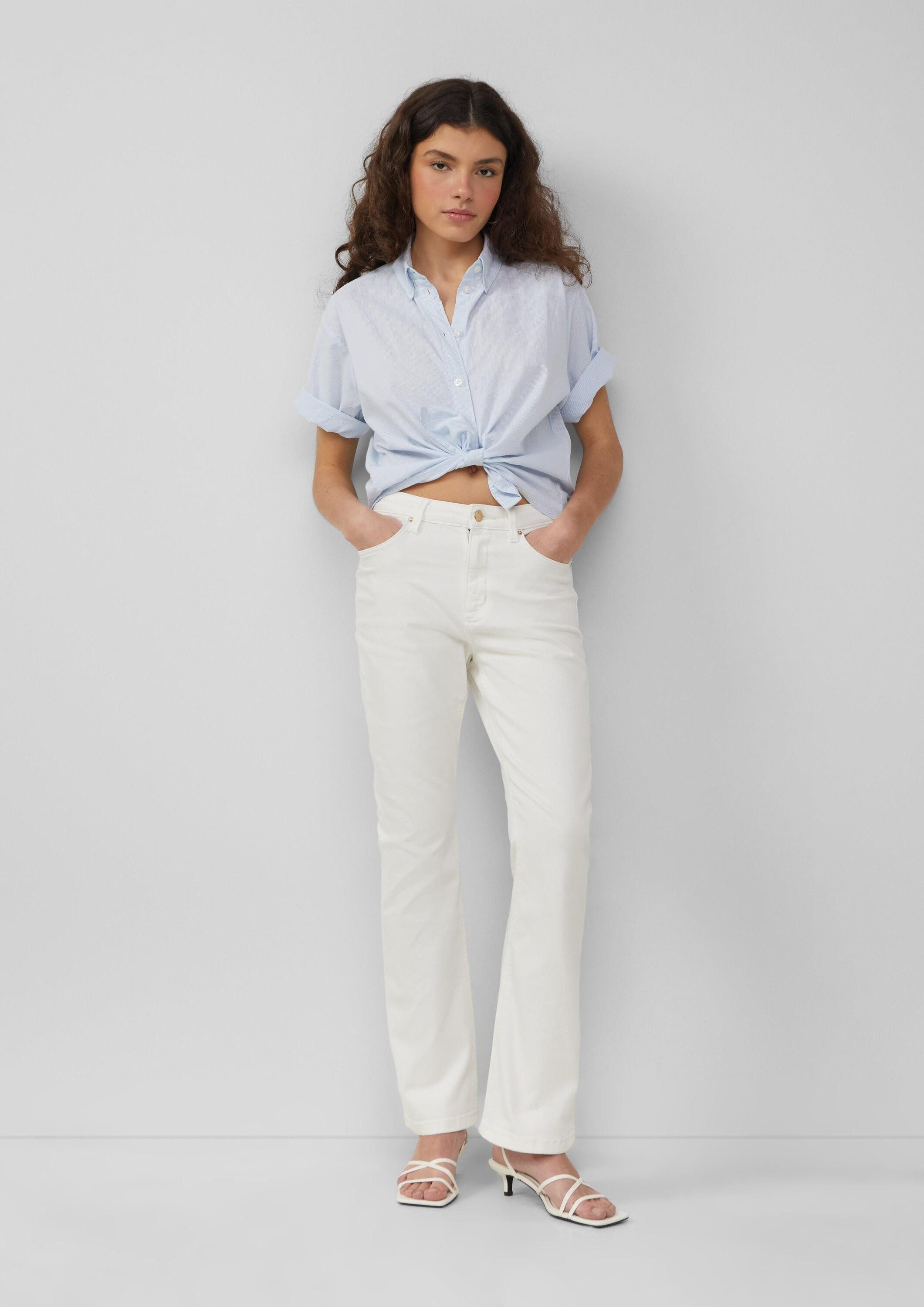 QS Kurzarmbluse Bluse Baumwoll-Bluse mit feinen Streifen, QS x Debi Flügge