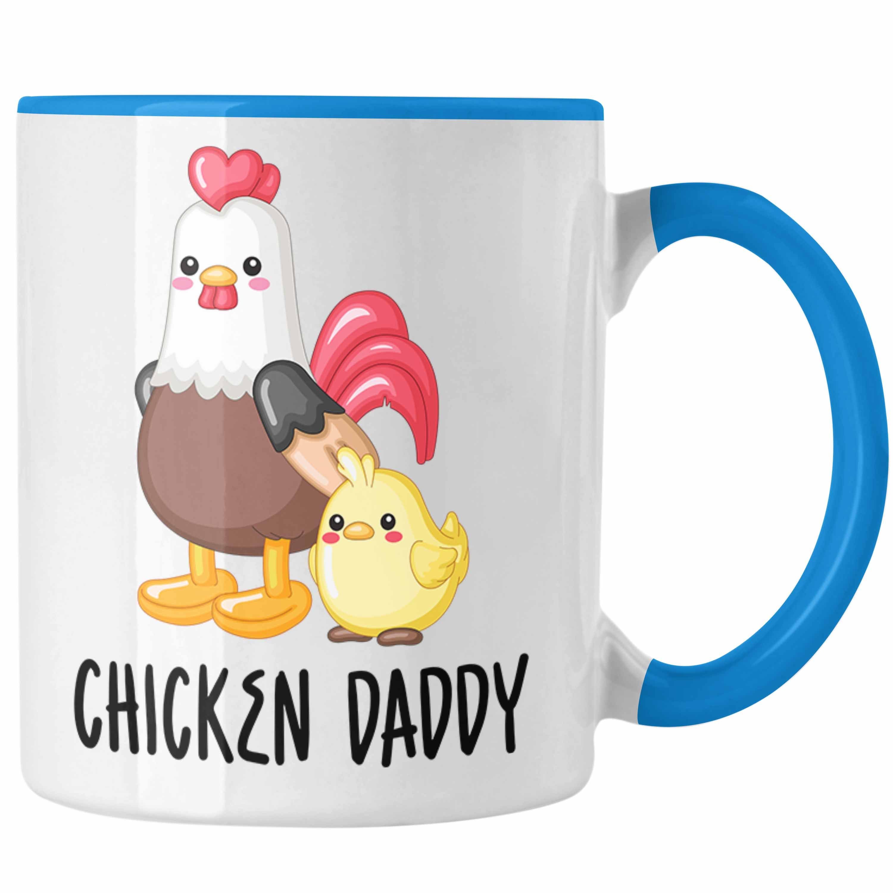 Trendation Tasse "Chicken Daddy" Tasse Lustiges Geschenk für Bauer Landwirt Blau