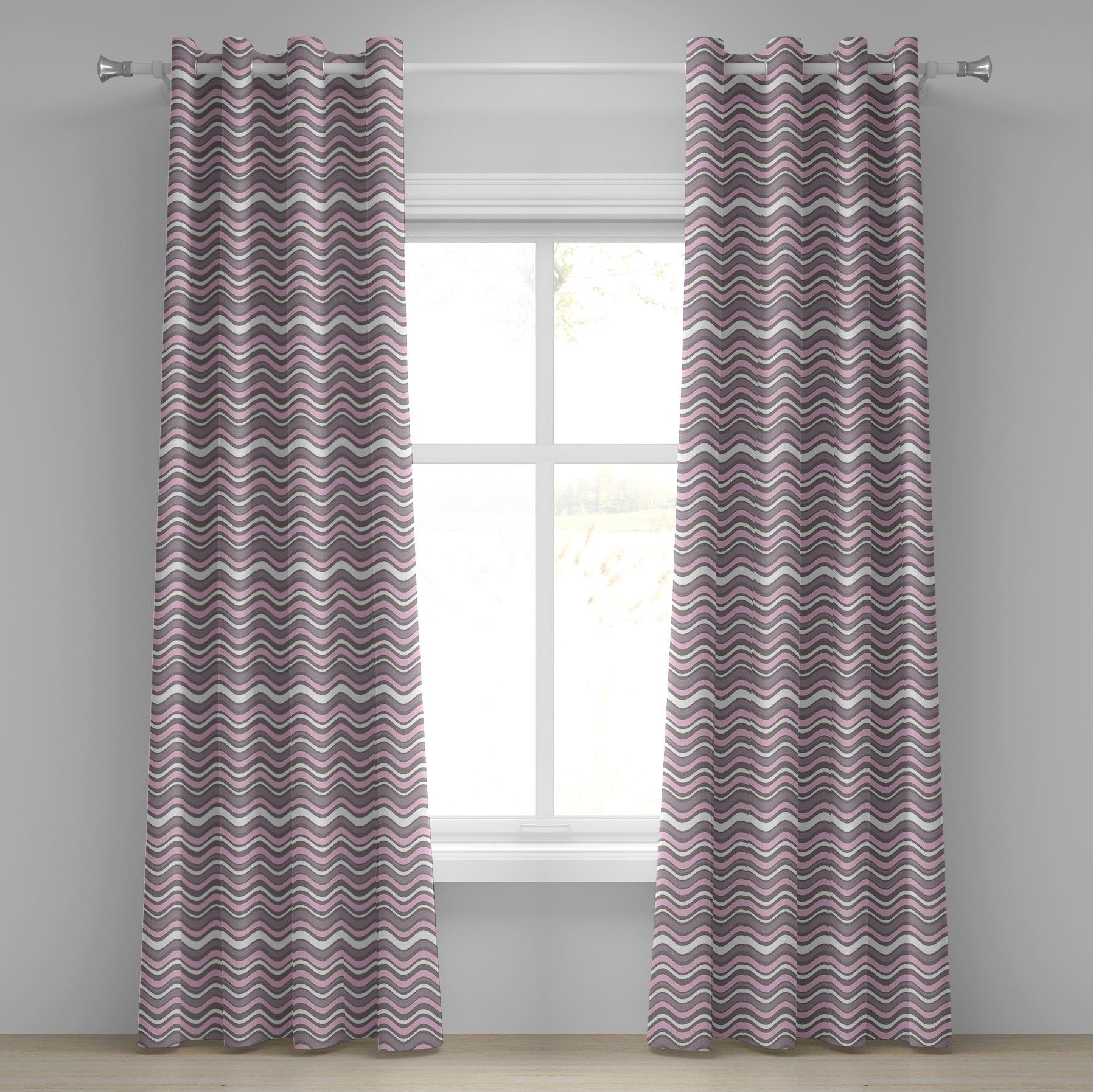Gardine Dekorative 2-Panel-Fenstervorhänge für Schlafzimmer Wohnzimmer, Abakuhaus, Geometrisch Gewellte Streifen Wasser