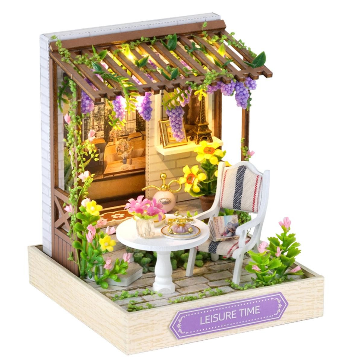 Cute Room 3D-Puzzle Puppenhaus Miniatur DIY Modellbausatz Leisure Time, Puzzleteile, 3D-Puzzle, Miniaturhaus, Maßstab 1:24, Modellbausatz zum basteln