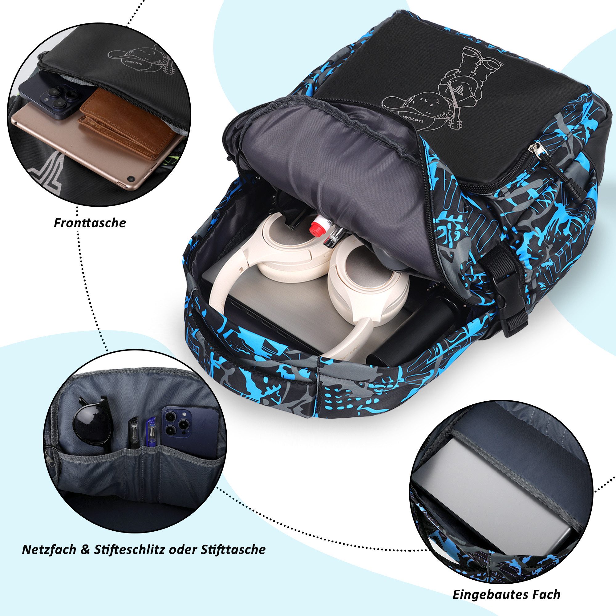 TAN.TOMI Schulrucksack Rucksack Jungen Schulrucksack Mädchen Teenager Jugendliche Daypacks, Kinder Reflektierender Schultasche Outdoor Camping Groß Schulranzen – Bild 5 von 5