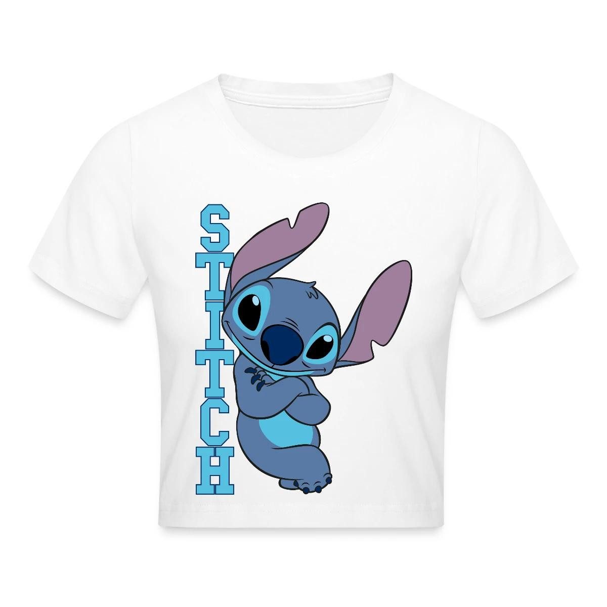 Spreadshirt T-Shirt Lilo & Stitch, Stitch Mit Schriftzug Crop Top (1-tlg)
