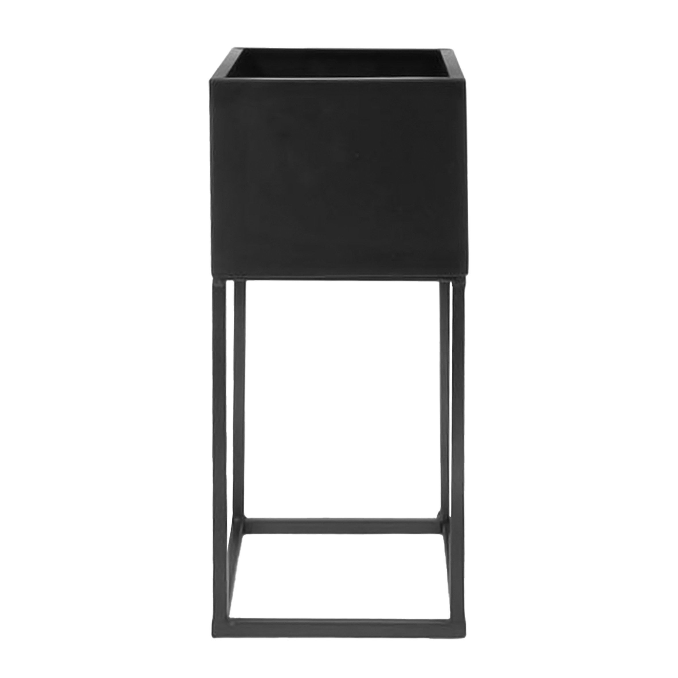 Spetebo Blumentopf Metall Blumentopf schwarz mit Gestell (Stück, 1 St., Pflanztopf mit Gestell), Pflanzen Ständer eckig mit Übertopf